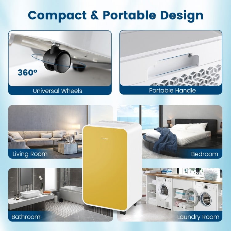 32 Pints/Day Portable Quiet Dehumidifier for Rooms up to 2500 Sq. Ft-Yellow