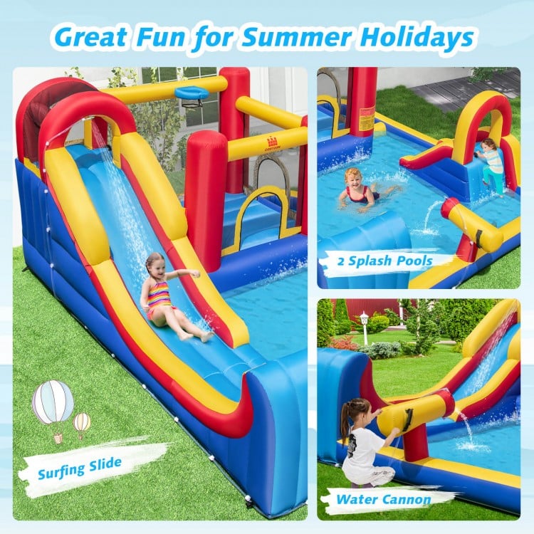 7 in 1 Outdoor Inflatable Bounce House with Water Slides and Splash Pools without Blower
