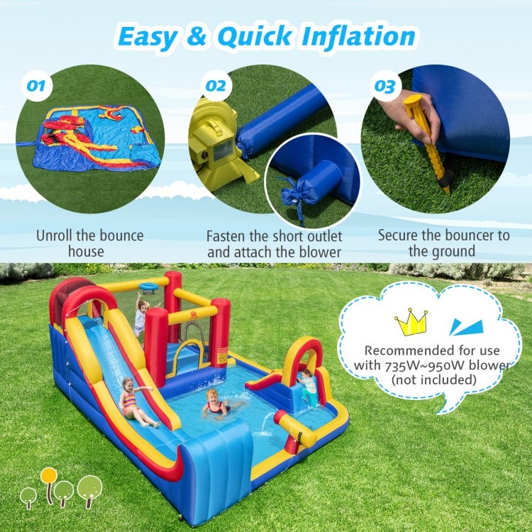 7 in 1 Outdoor Inflatable Bounce House with Water Slides and Splash Pools without Blower