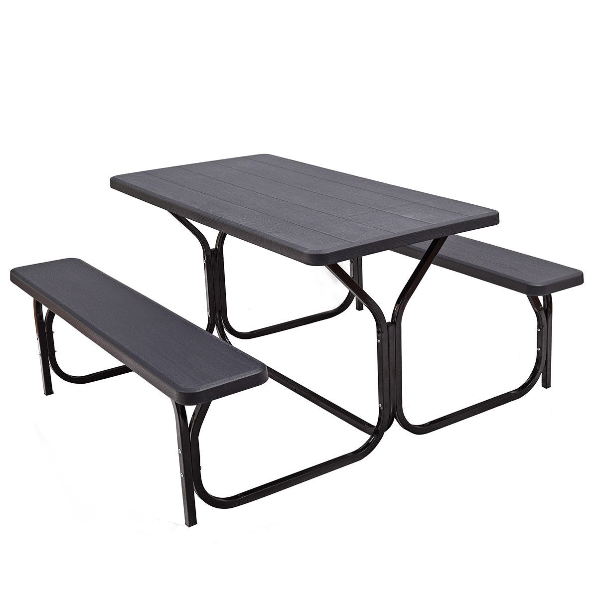 HDPE Outdoor Picnic Table Bench Set with Metal Base-BlackÂ