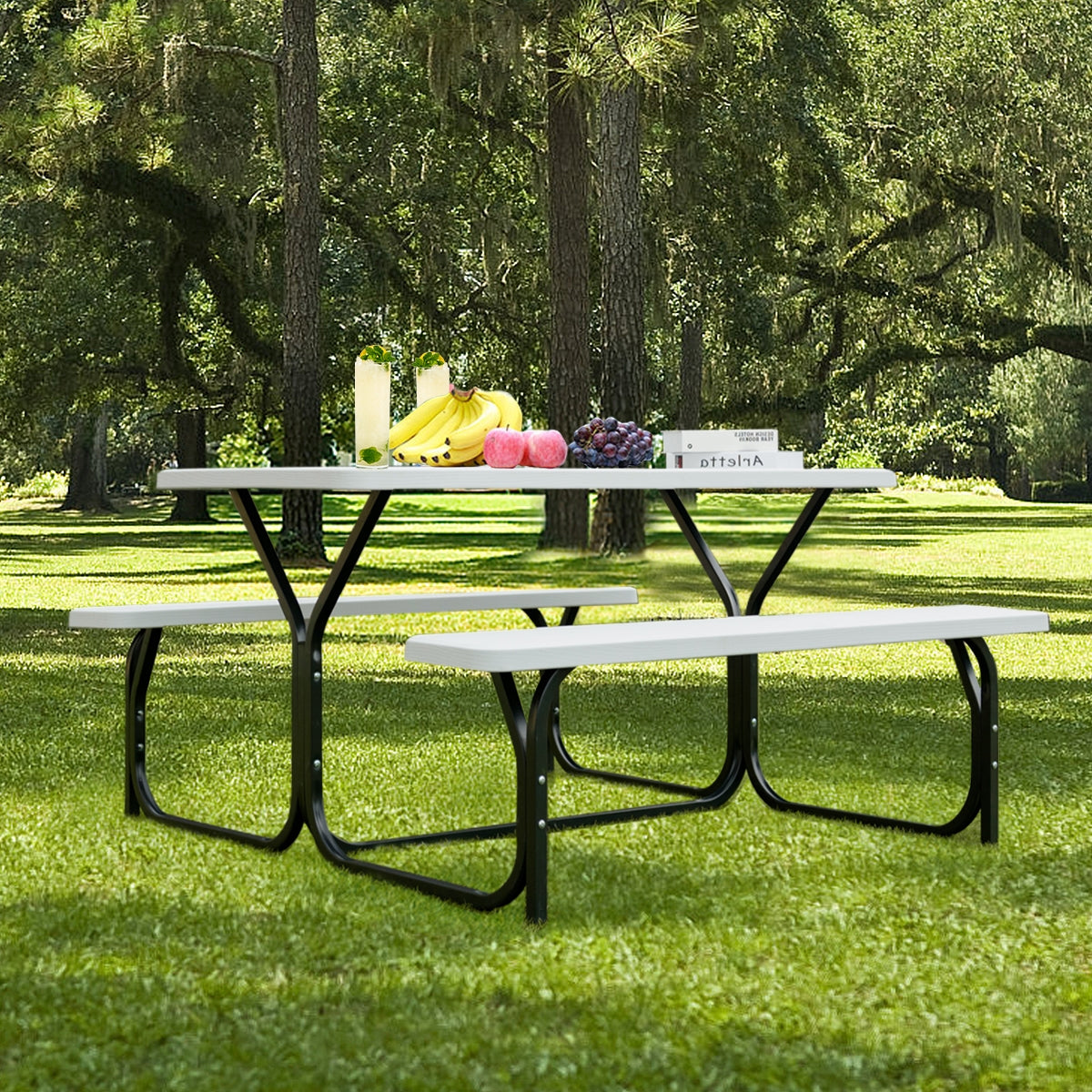Picnic Table Bench Set for Outdoor Camping -WhiteÂ