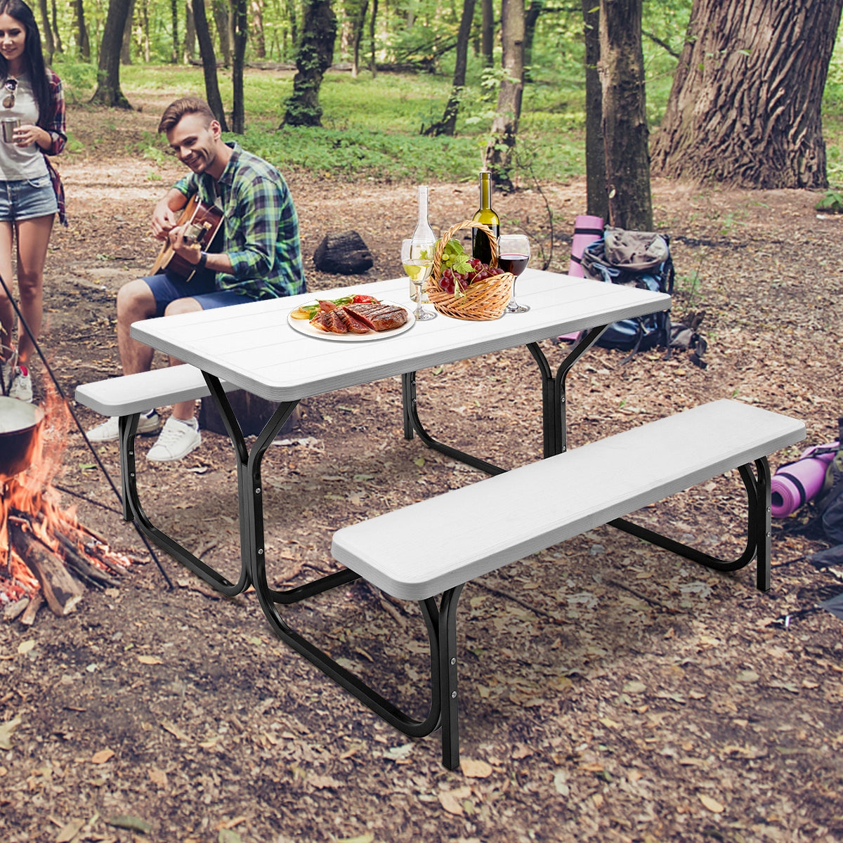 Picnic Table Bench Set for Outdoor Camping -WhiteÂ