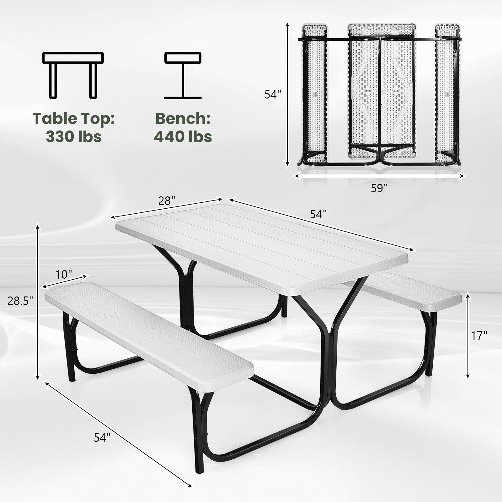 Picnic Table Bench Set for Outdoor Camping -WhiteÂ