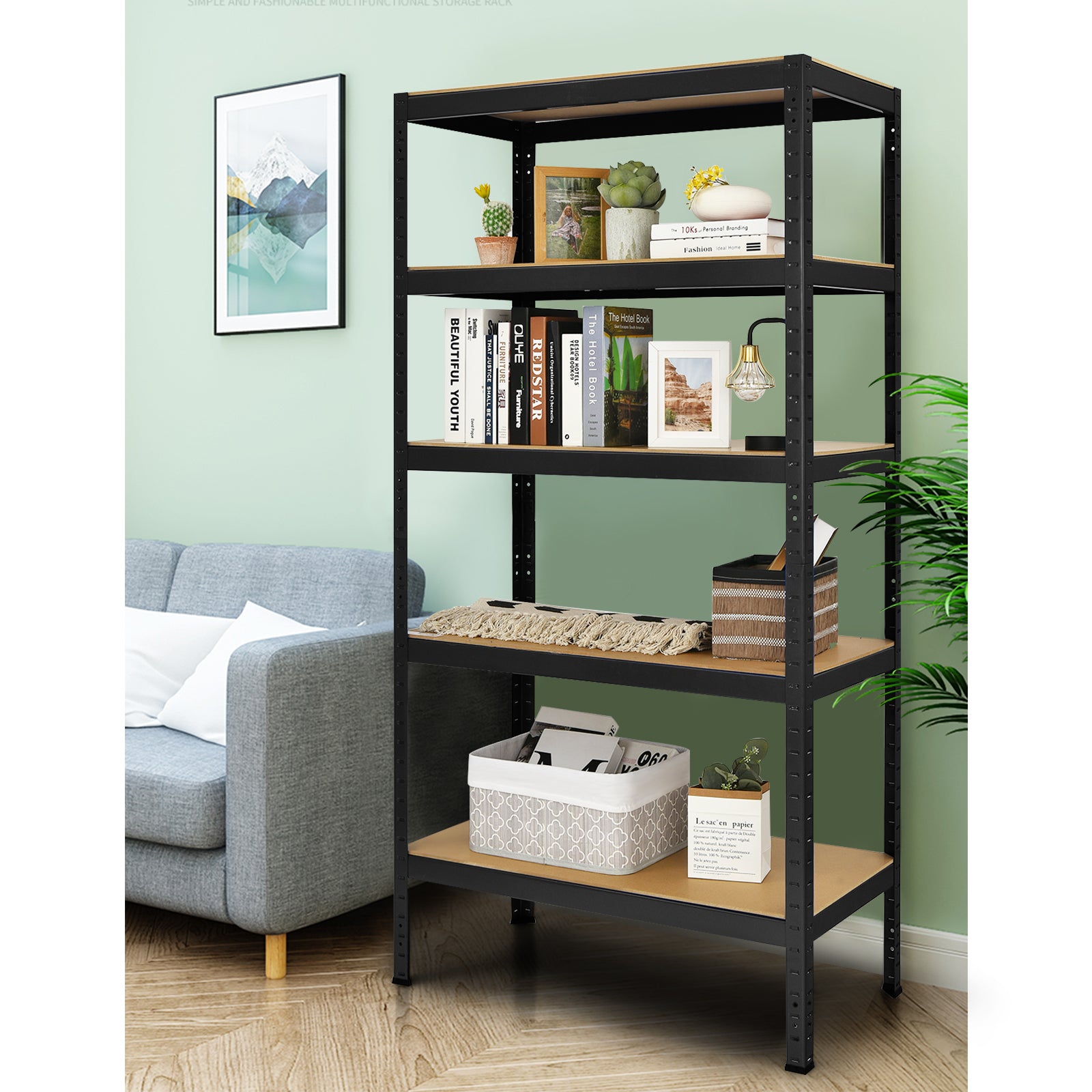 71 inch Heavy Duty Steel Adjustable 5 Level Storage Shelves-BlackÂ