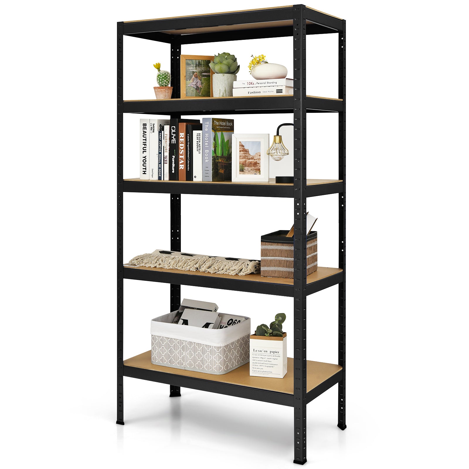 71 inch Heavy Duty Steel Adjustable 5 Level Storage Shelves-BlackÂ