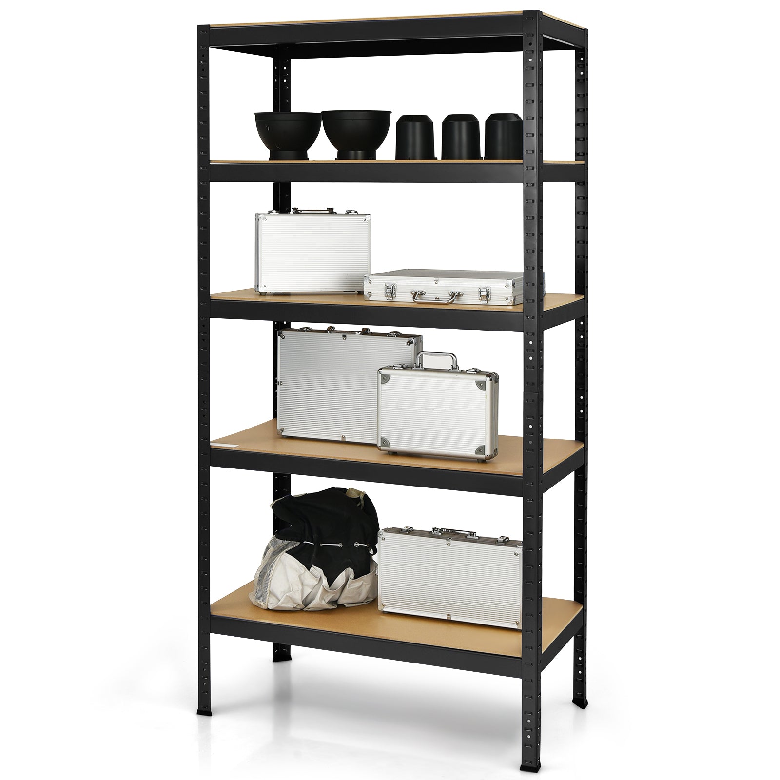 71 inch Heavy Duty Steel Adjustable 5 Level Storage Shelves-BlackÂ