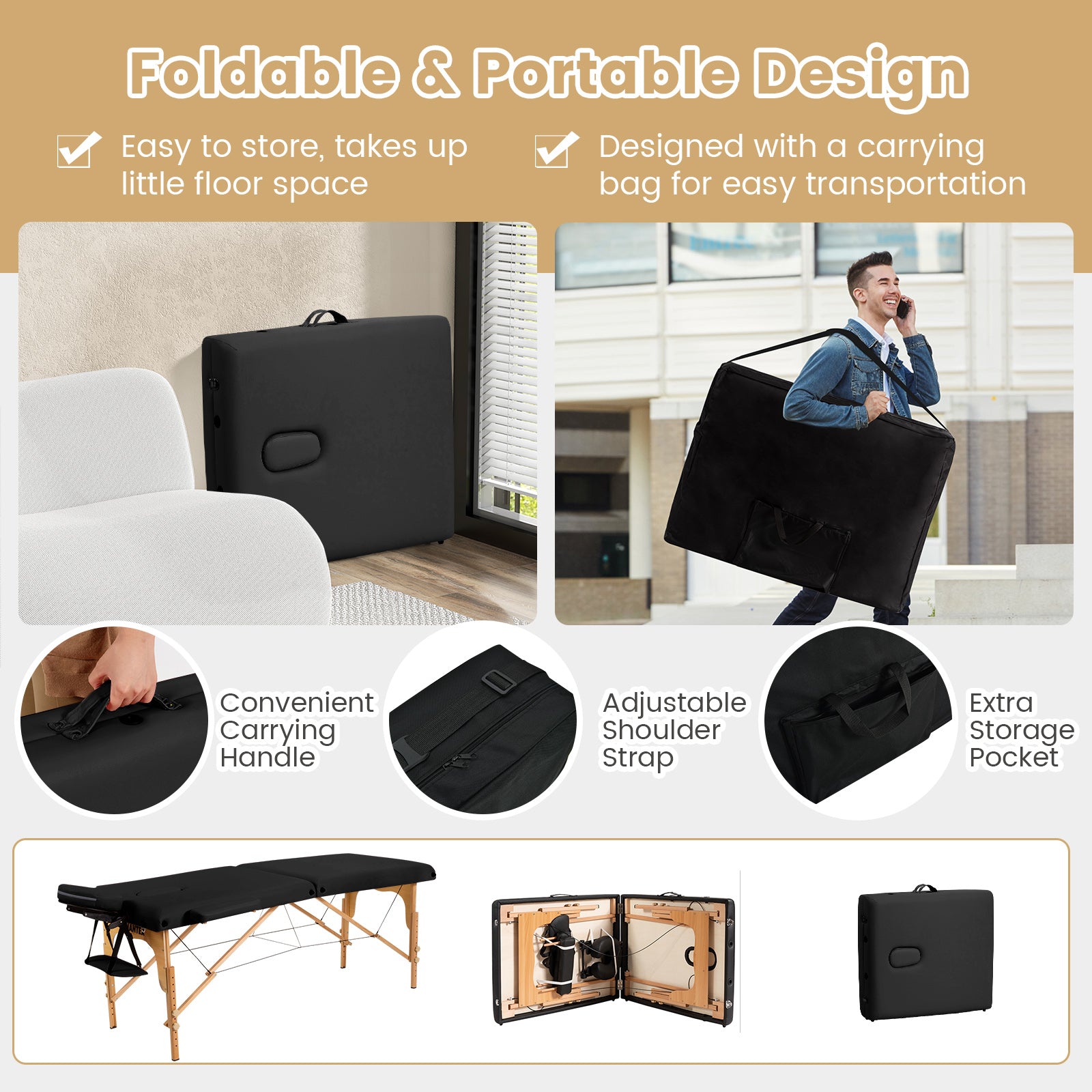 Portable Adjustable Facial Spa Bed  with Carry Case-BlackÂ