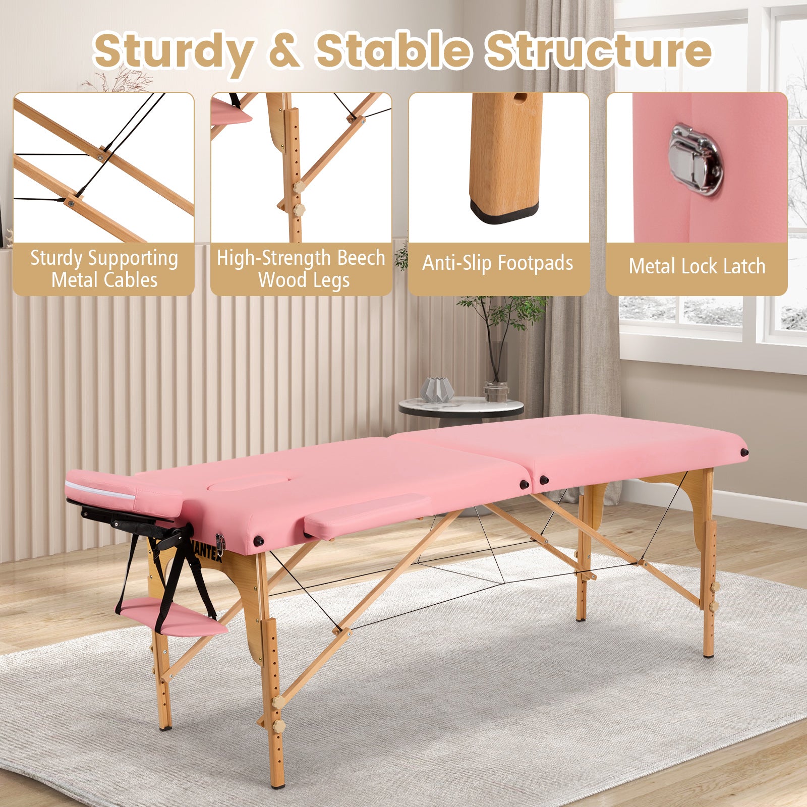 Portable Adjustable Facial Spa Bed  with Carry Case-PinkÂ