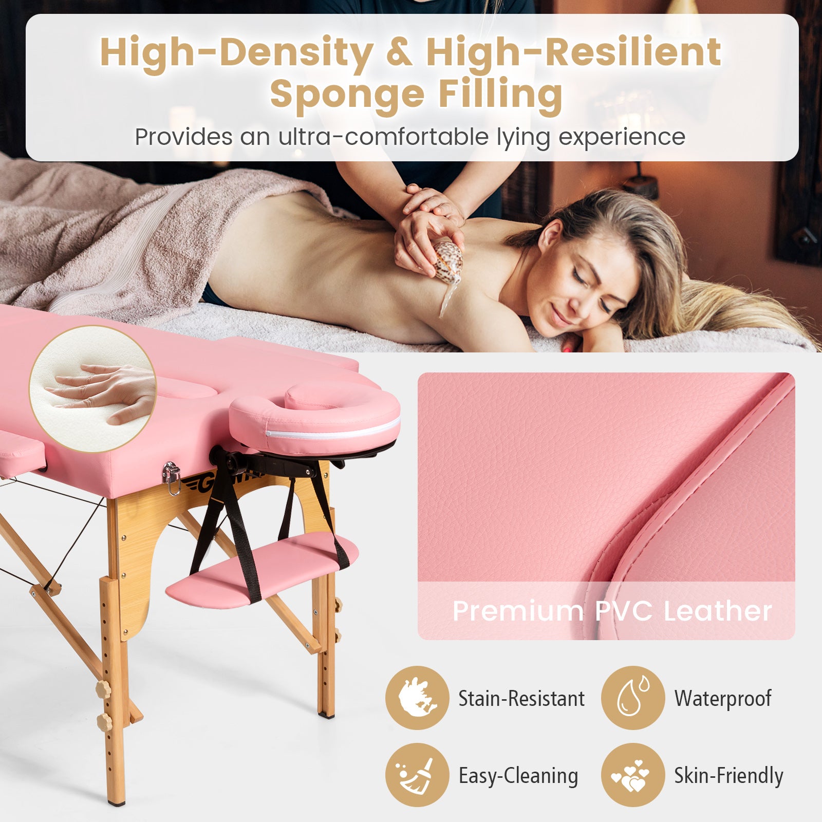 Portable Adjustable Facial Spa Bed  with Carry Case-PinkÂ