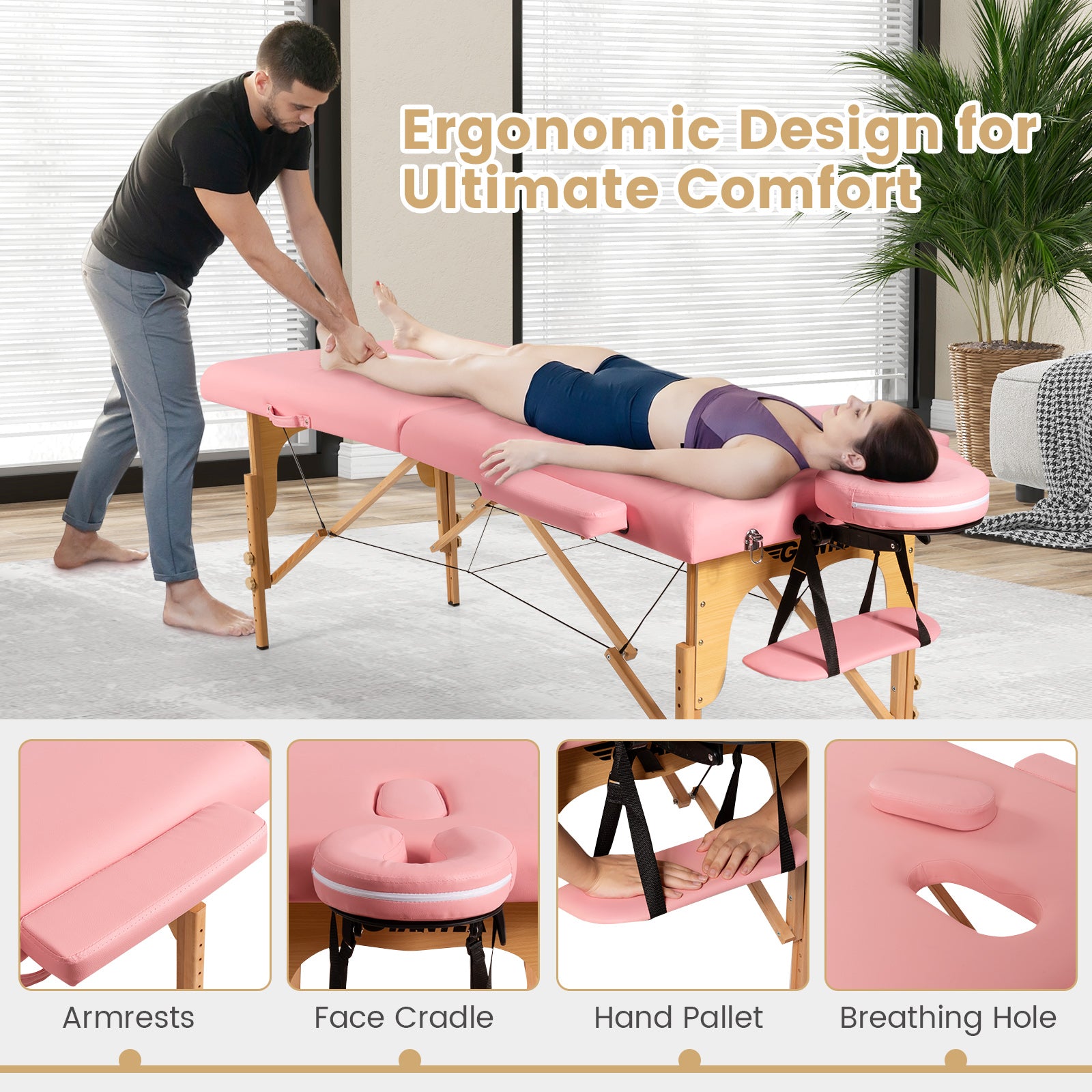 Portable Adjustable Facial Spa Bed  with Carry Case-PinkÂ