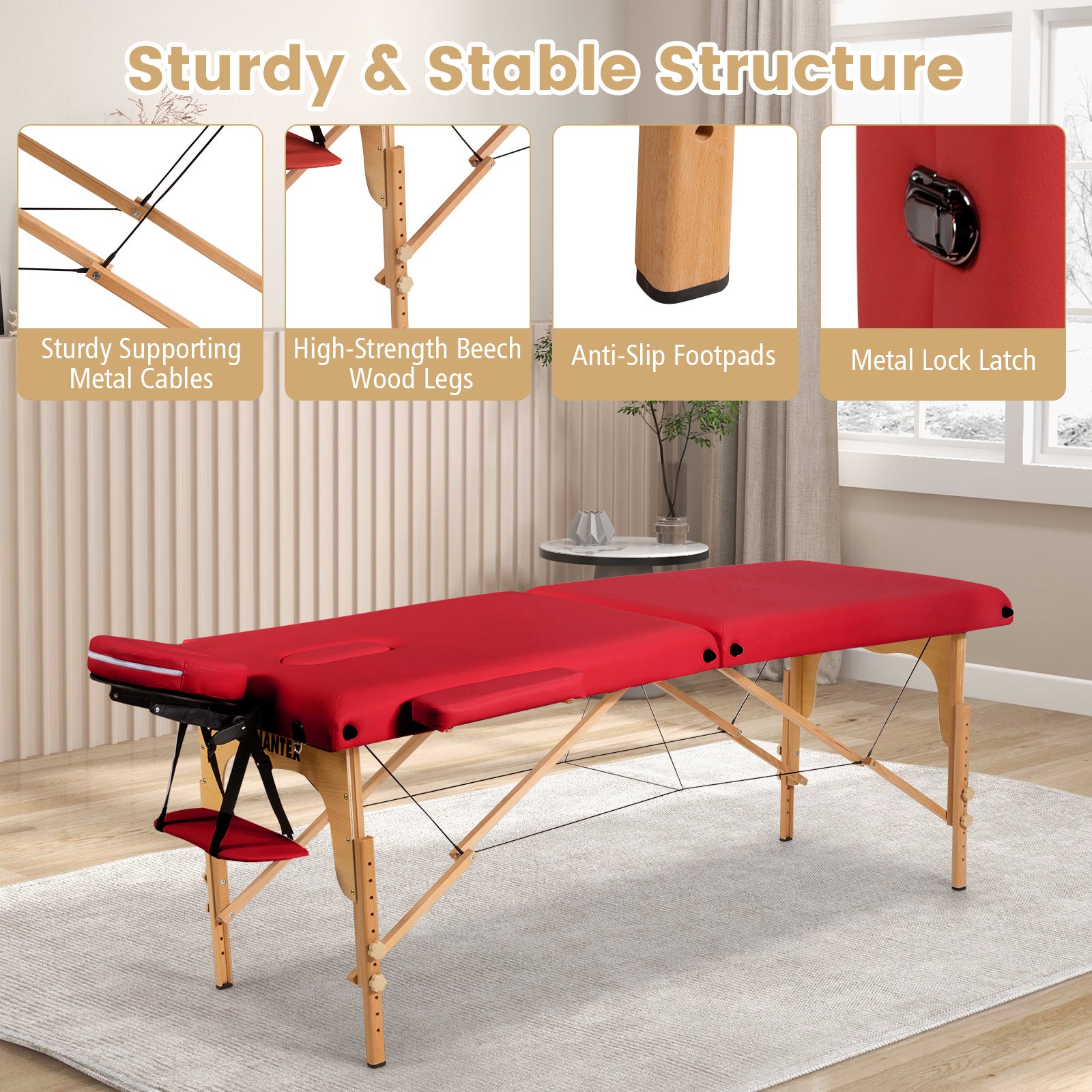 Portable Adjustable Facial Spa Bed  with Carry Case-RedÂ