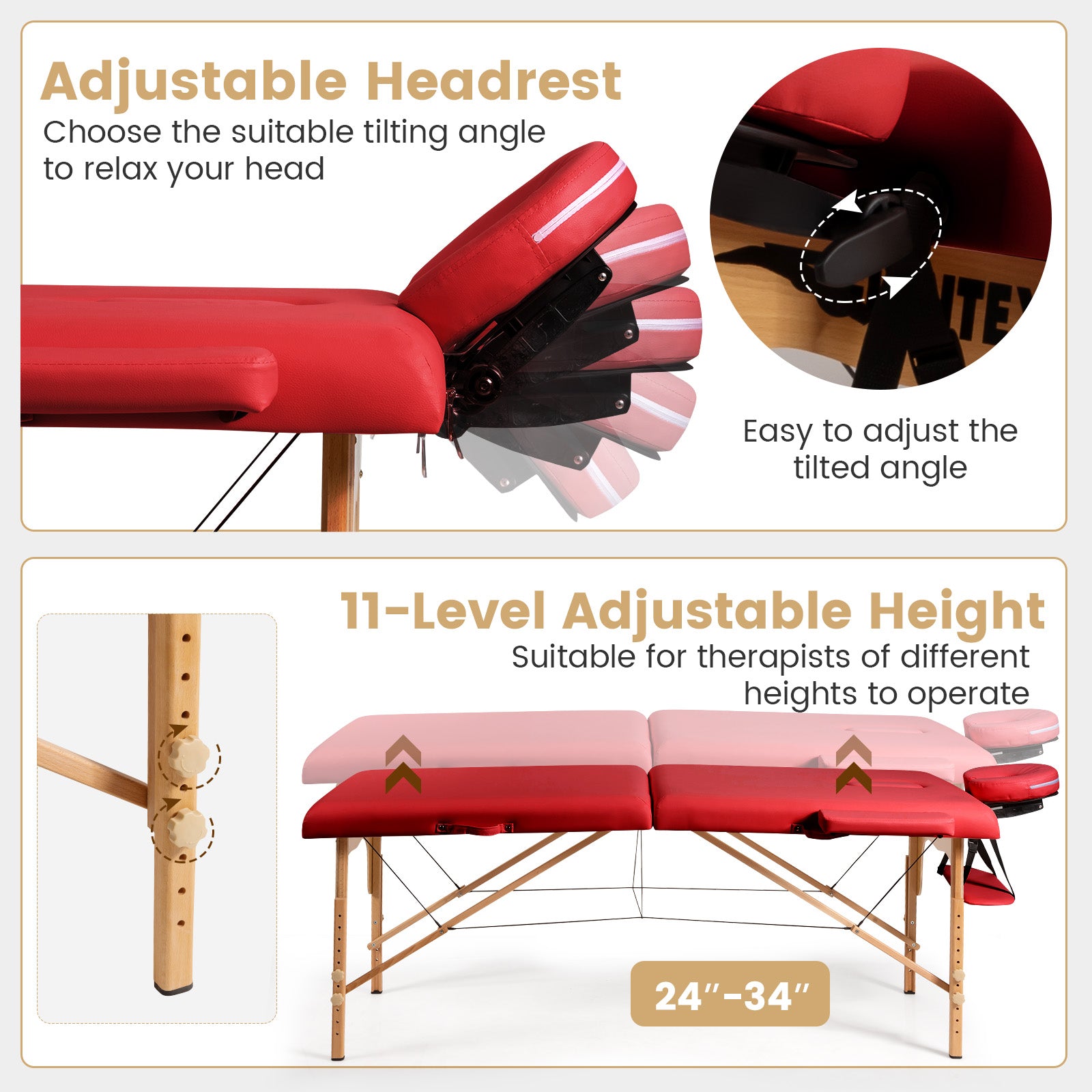 Portable Adjustable Facial Spa Bed  with Carry Case-RedÂ