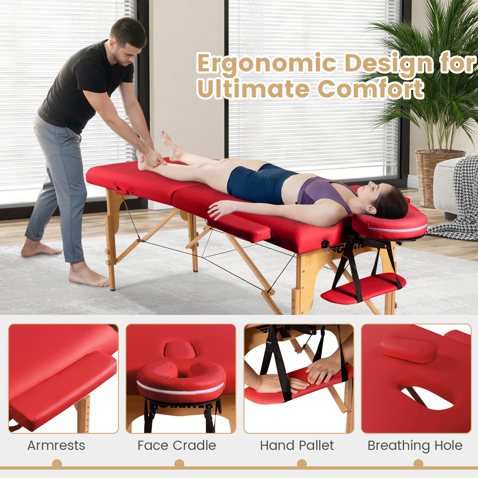 Portable Adjustable Facial Spa Bed  with Carry Case-RedÂ