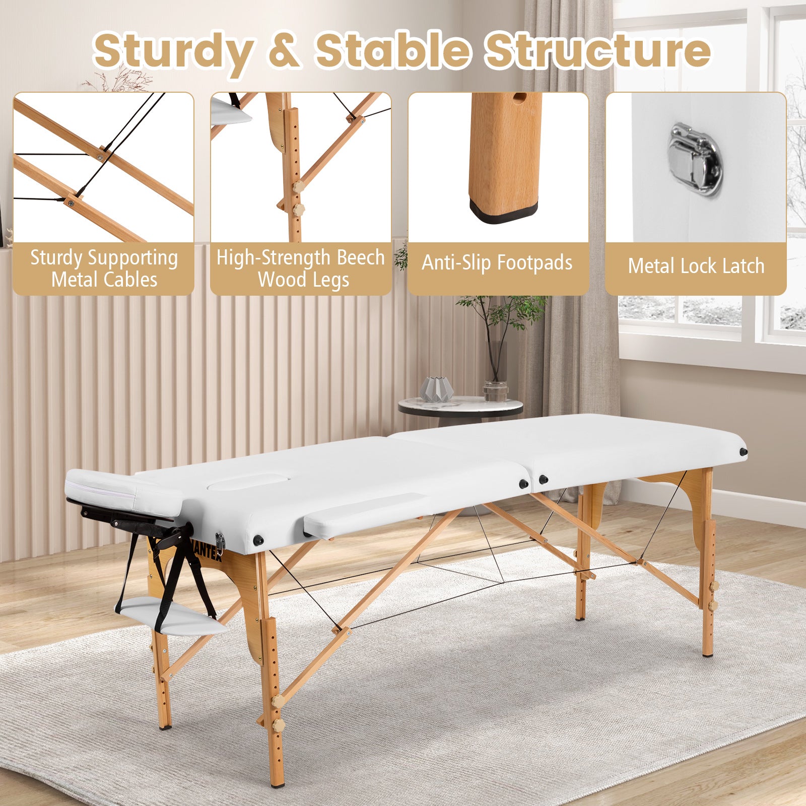 Portable Adjustable Facial Spa Bed  with Carry Case-WhiteÂ