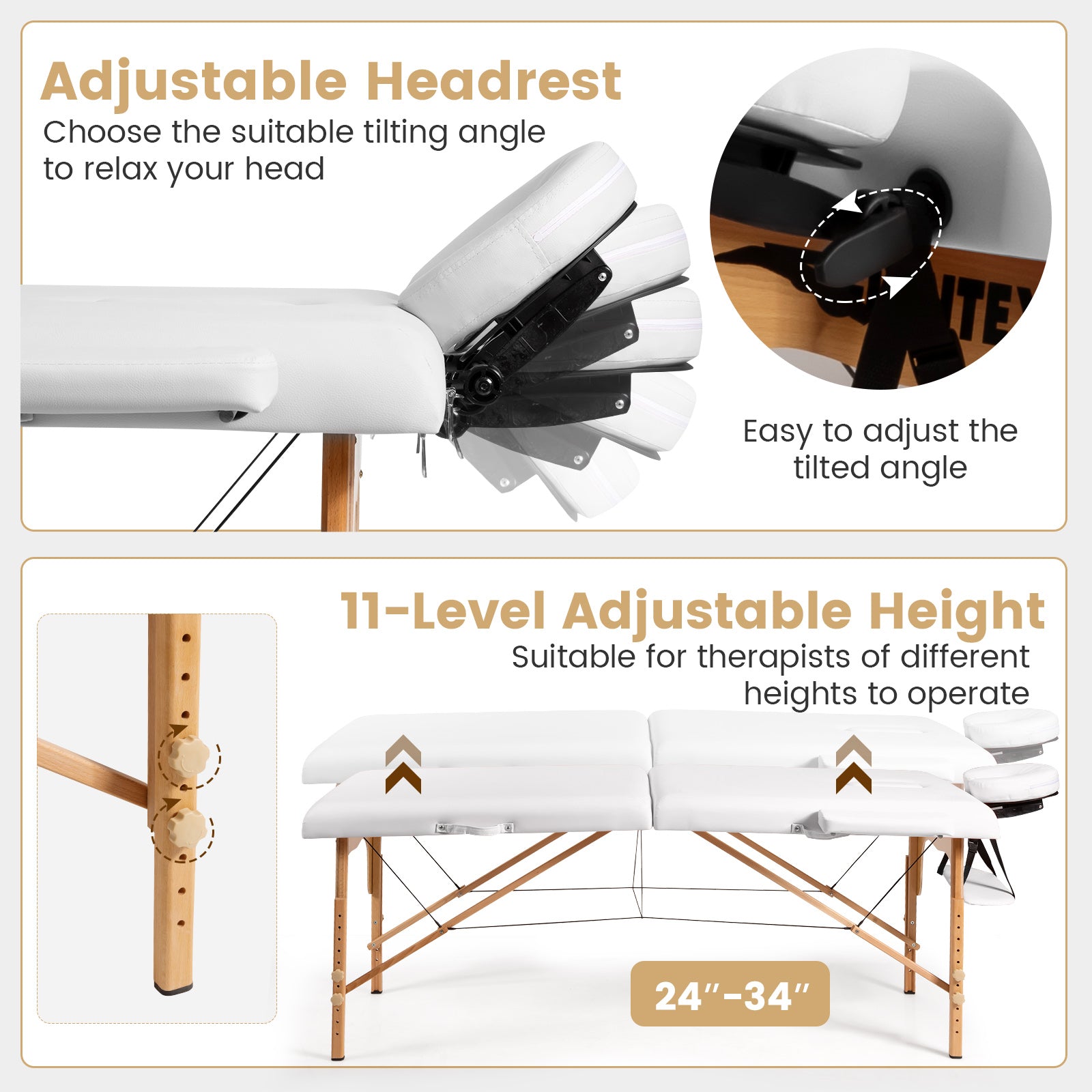 Portable Adjustable Facial Spa Bed  with Carry Case-WhiteÂ