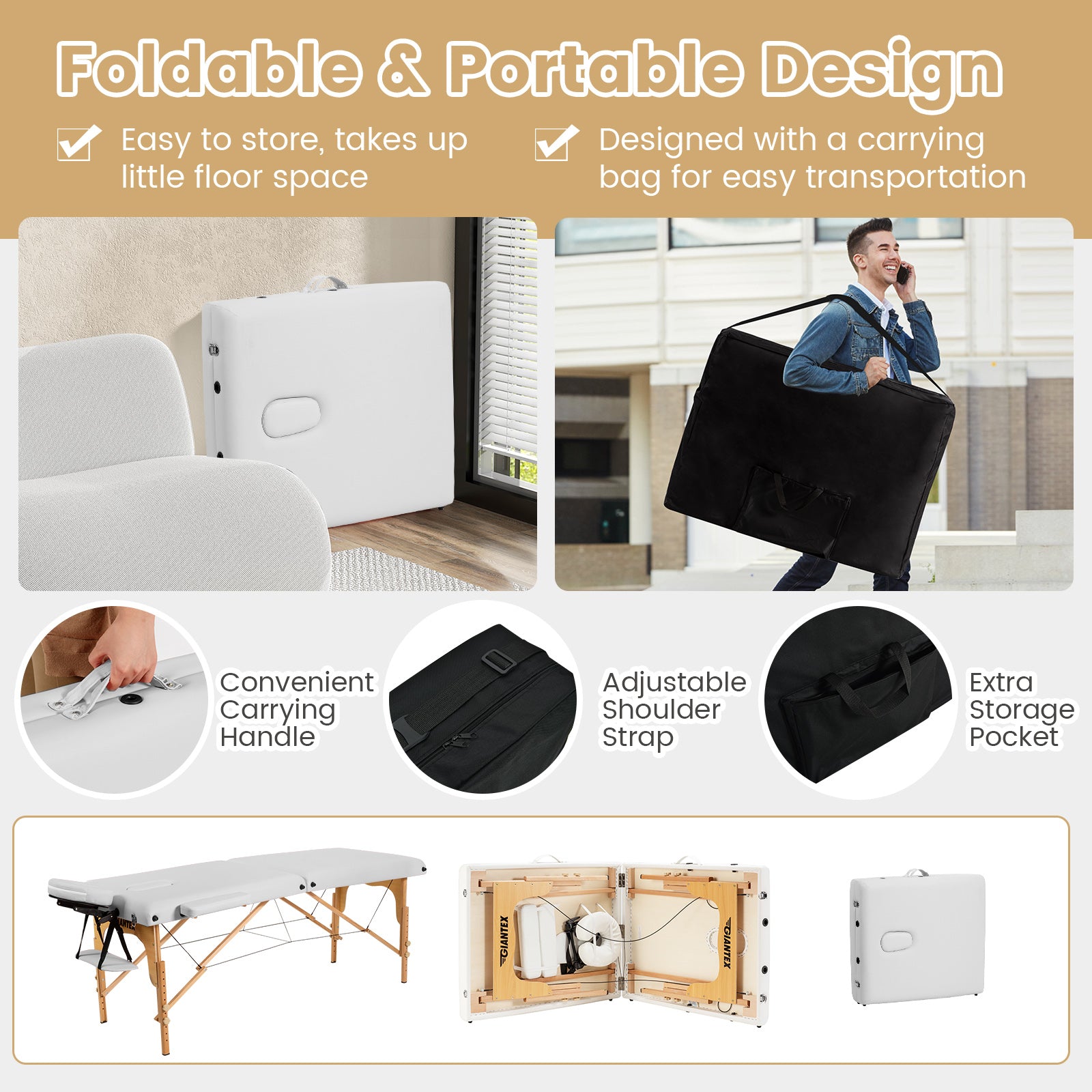 Portable Adjustable Facial Spa Bed  with Carry Case-WhiteÂ