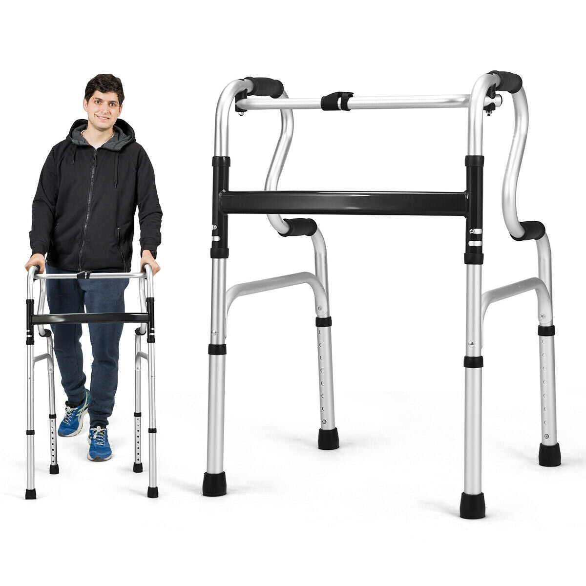 One-Button Folding Aluminum Walking Frame WalkerÂ