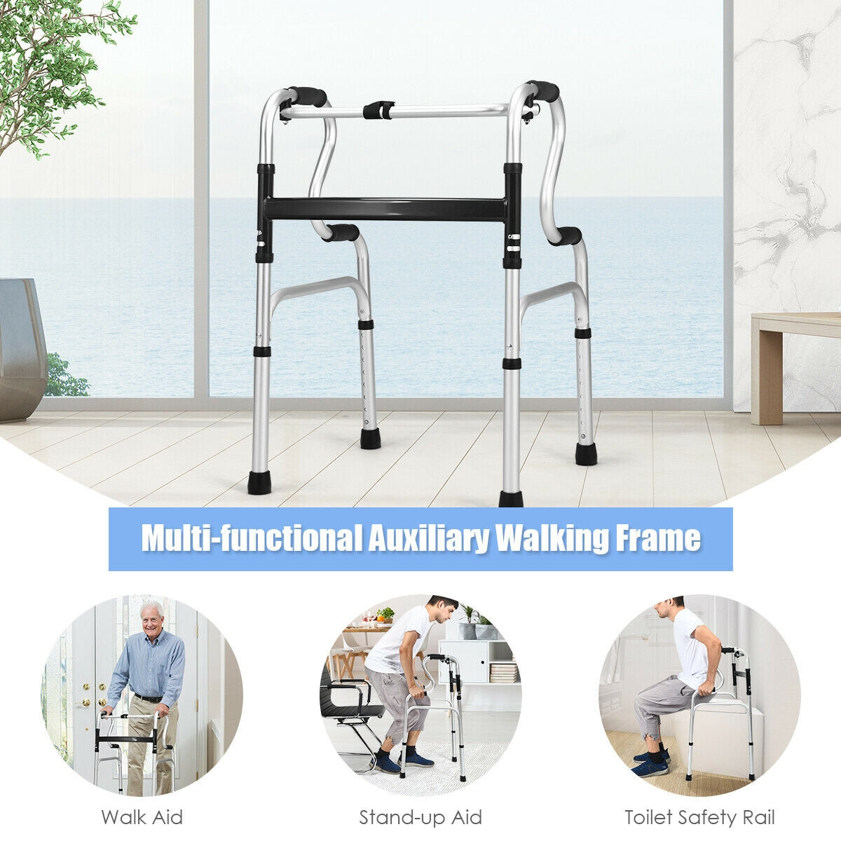 One-Button Folding Aluminum Walking Frame WalkerÂ
