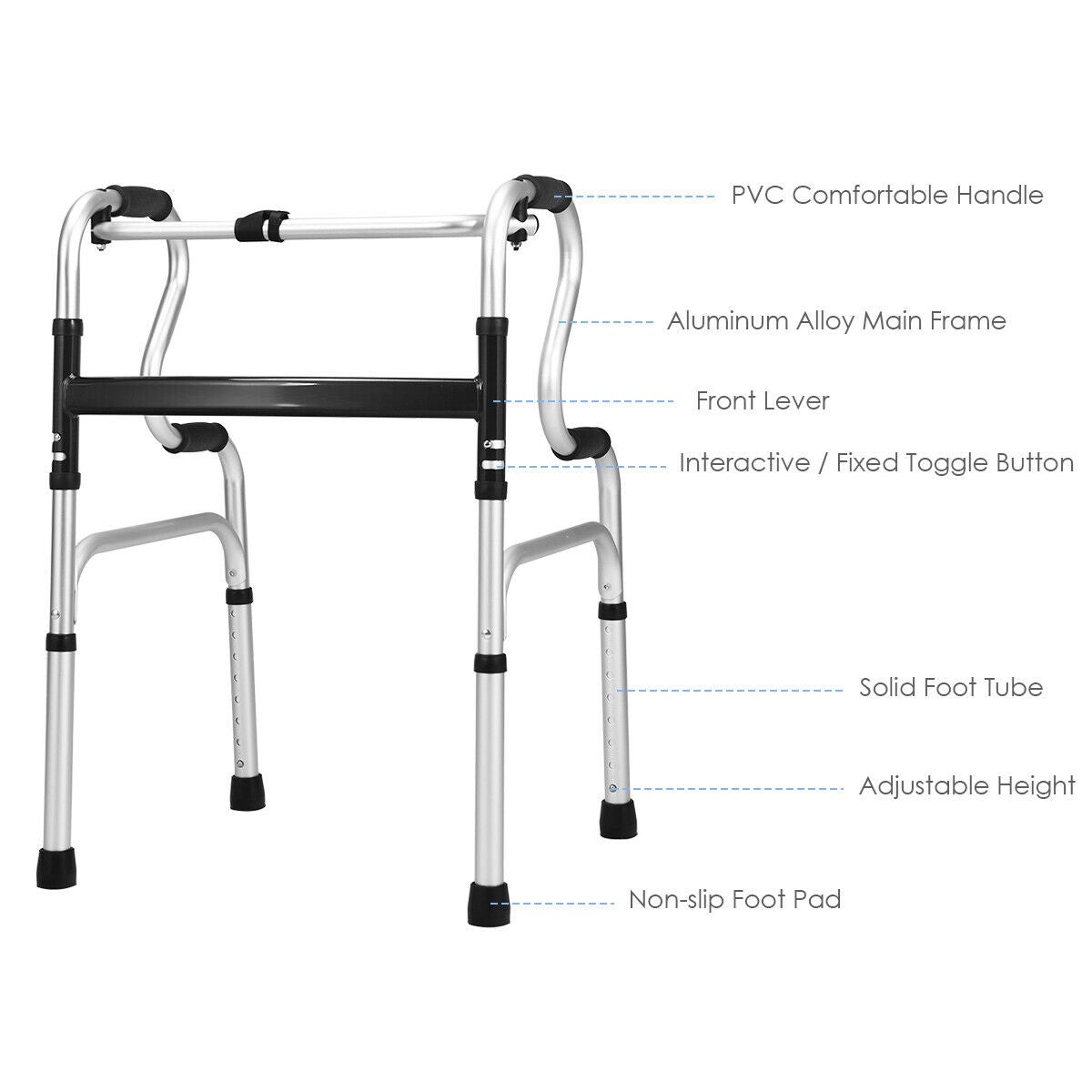 One-Button Folding Aluminum Walking Frame WalkerÂ