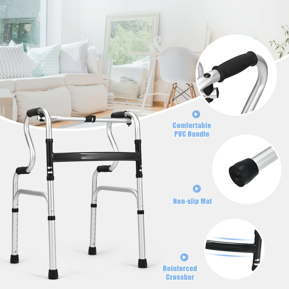 One-Button Folding Aluminum Walking Frame WalkerÂ