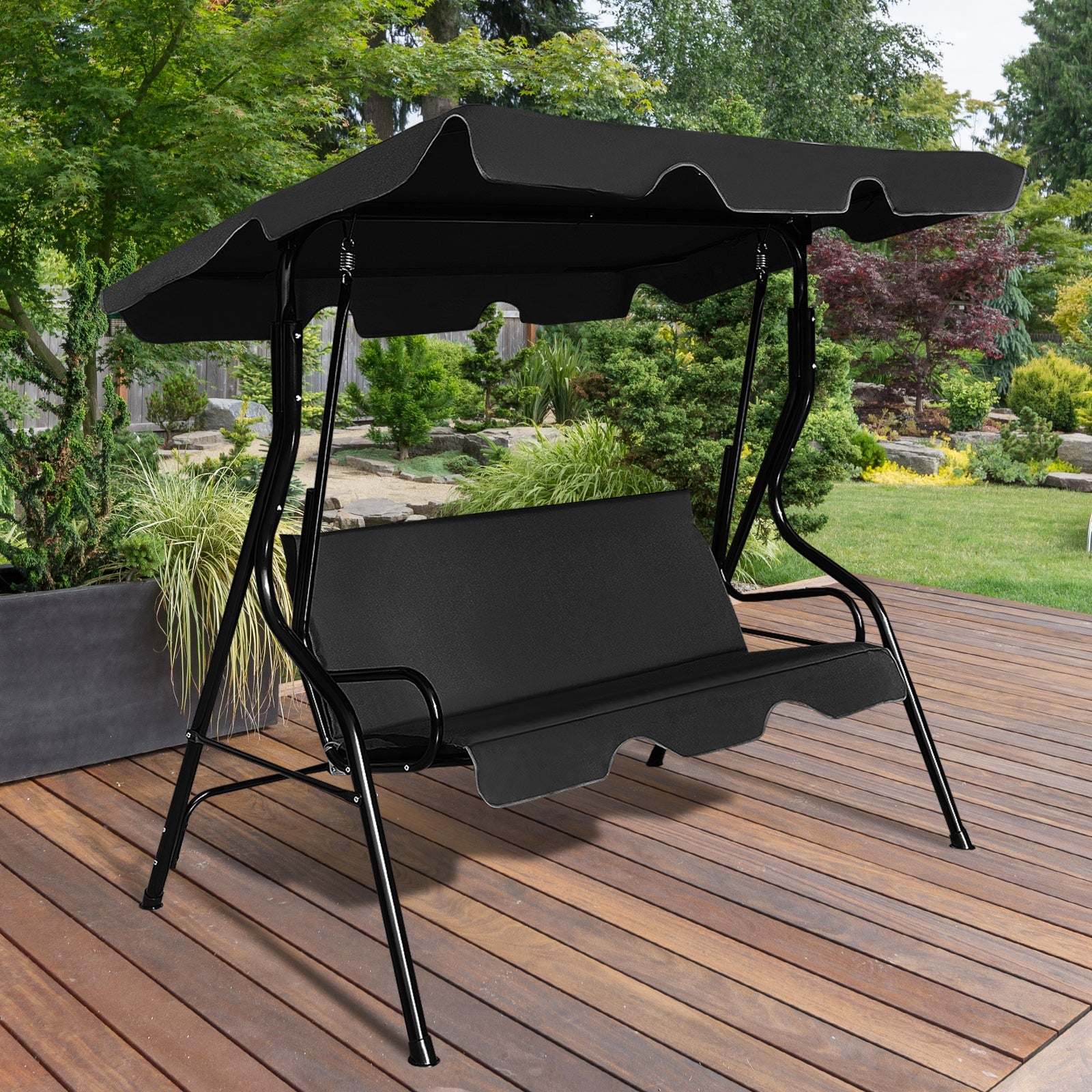 3 Seats Patio Canopy Swing-BlackÂ