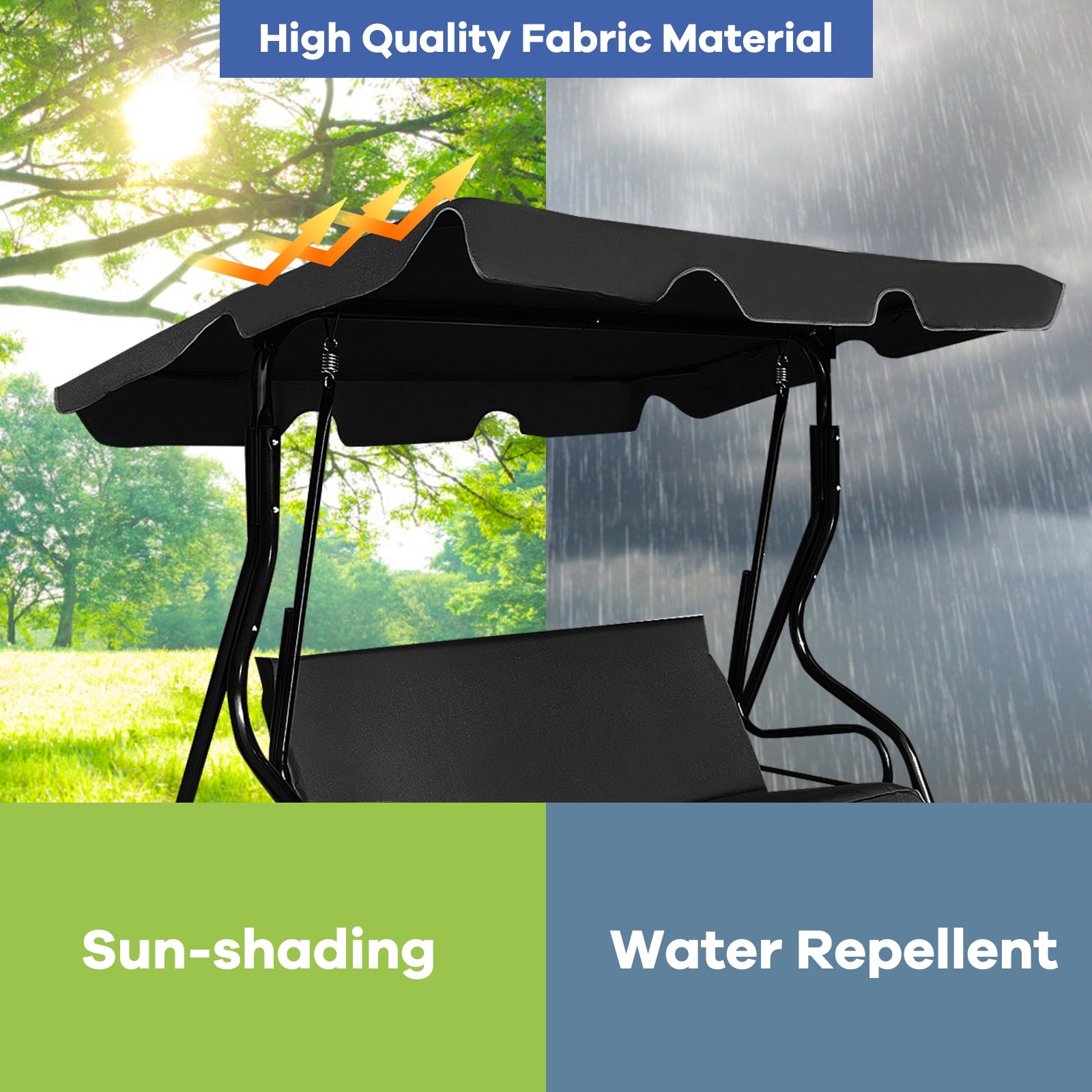3 Seats Patio Canopy Swing-BlackÂ