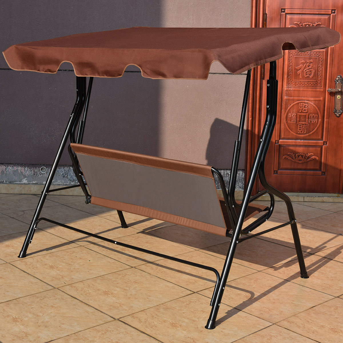 3 Seats Patio Canopy Swing-BrownÂ