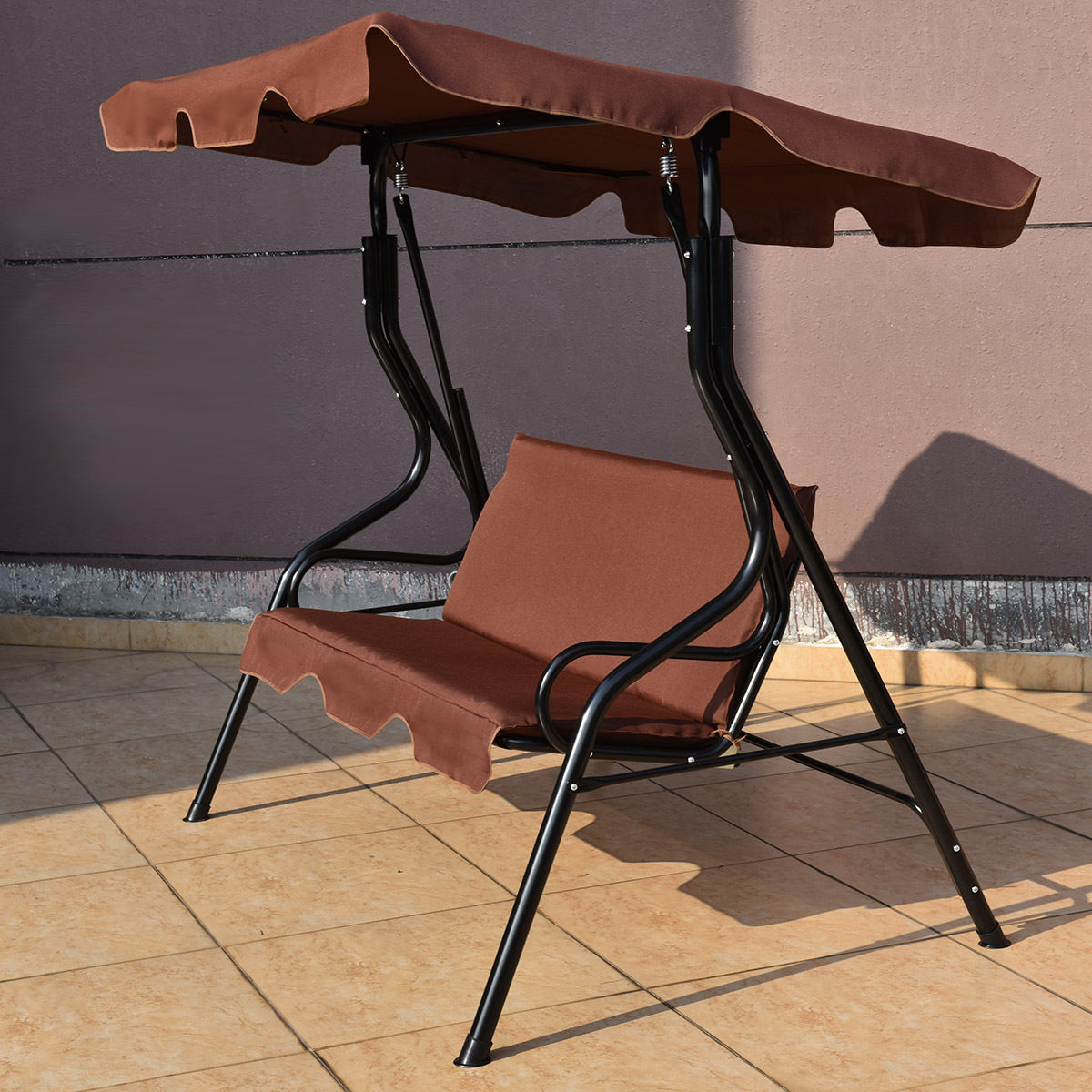 3 Seats Patio Canopy Swing-BrownÂ