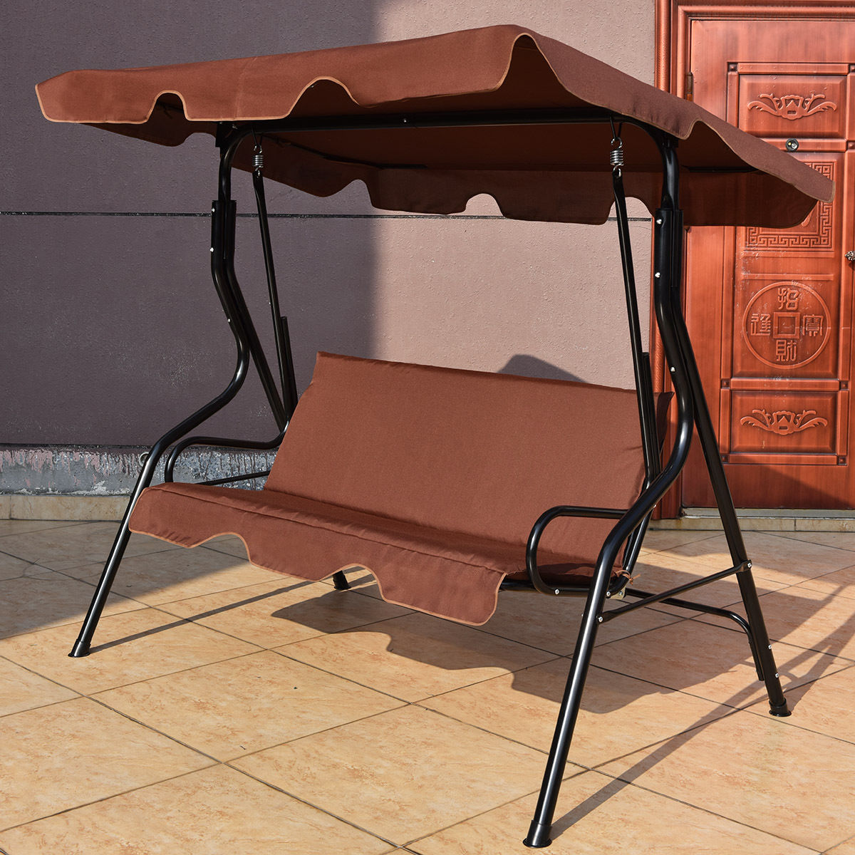 3 Seats Patio Canopy Swing-BrownÂ