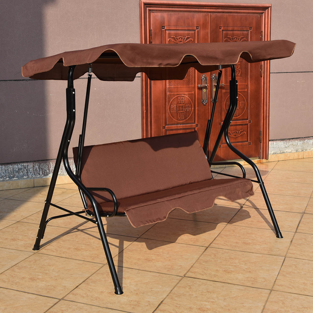 3 Seats Patio Canopy Swing-BrownÂ