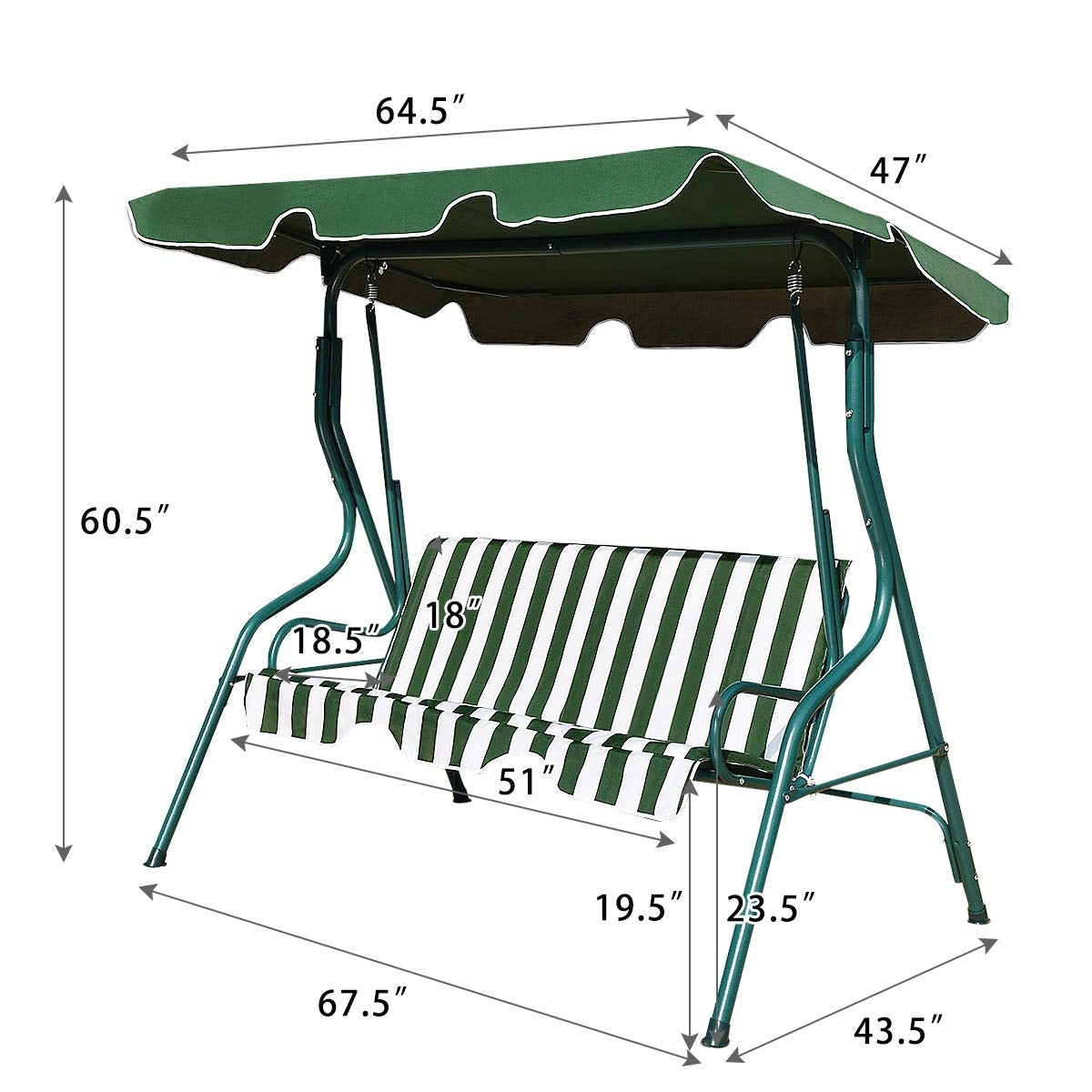 3 Seats Patio Canopy Swing-GreenÂ
