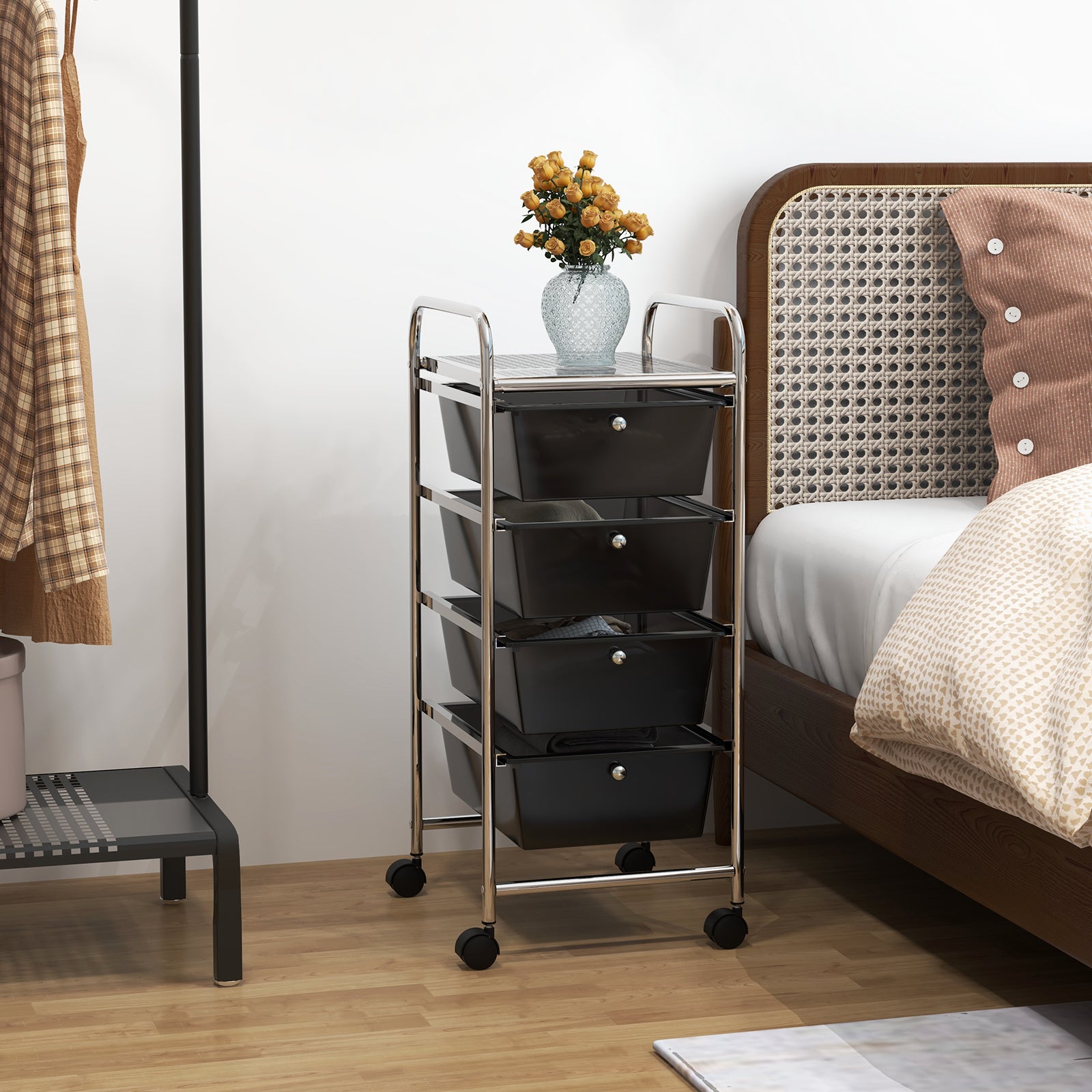 4-Drawer Cart Storage Bin Organizer Rolling with Plastic Drawers-BlackÂ
