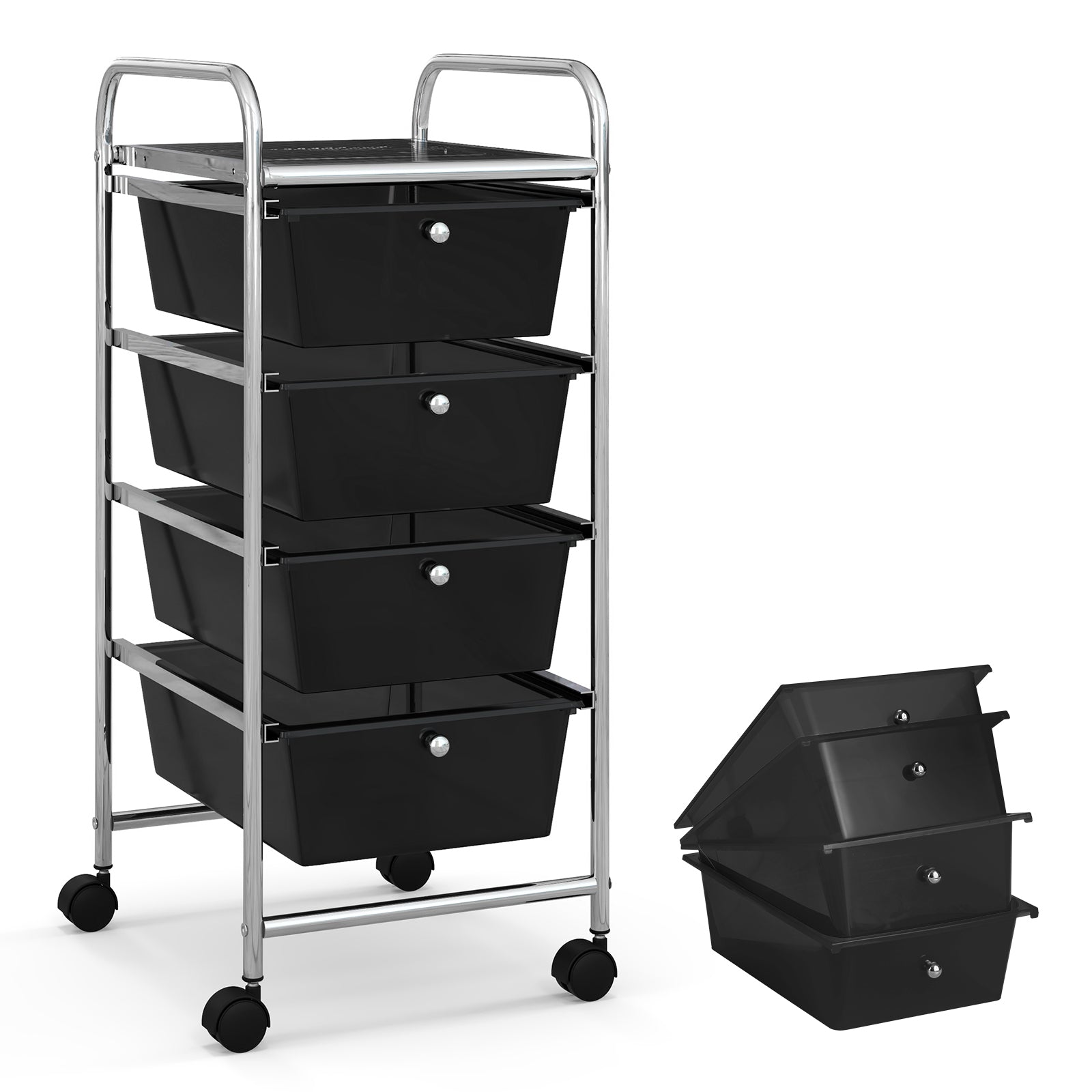 4-Drawer Cart Storage Bin Organizer Rolling with Plastic Drawers-BlackÂ
