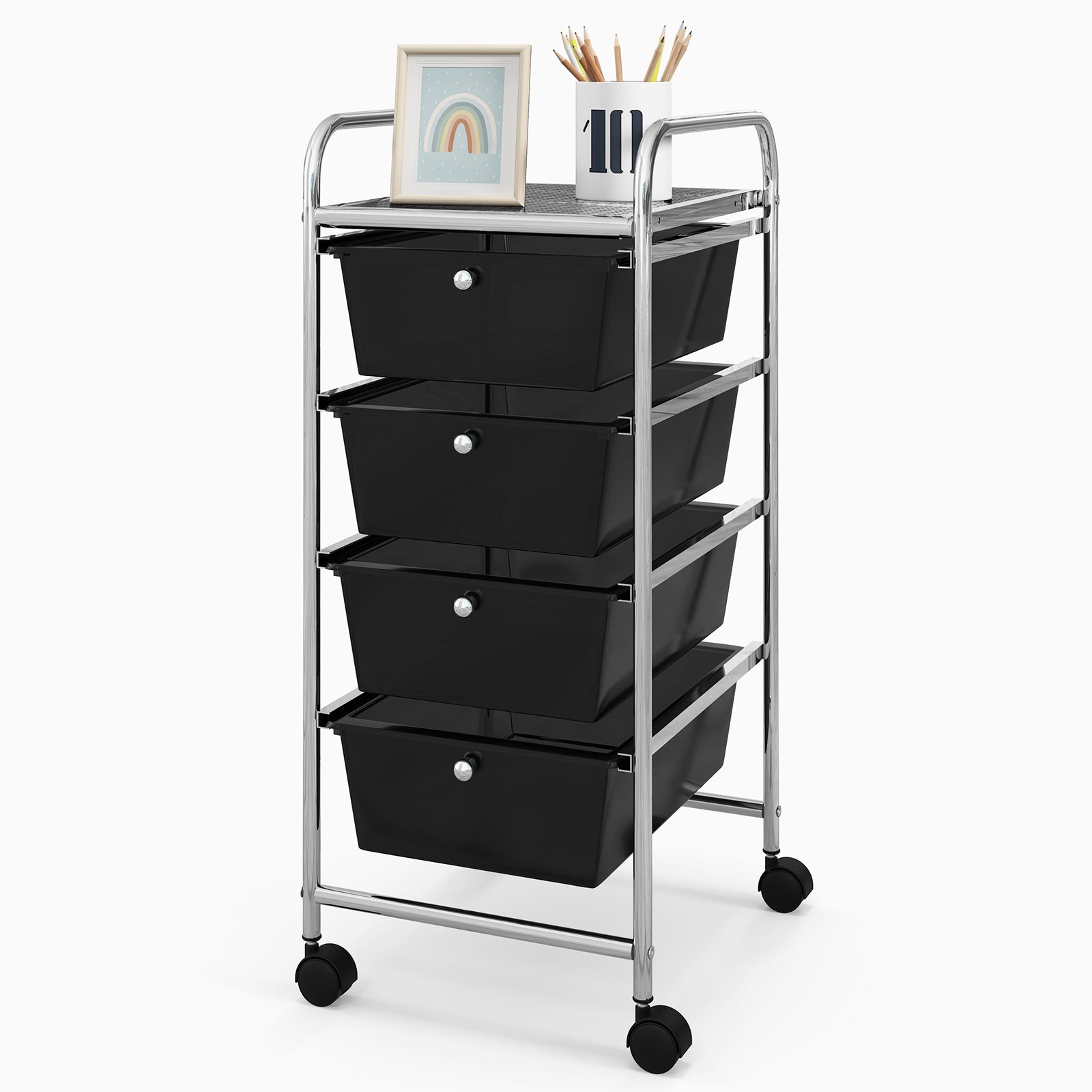 4-Drawer Cart Storage Bin Organizer Rolling with Plastic Drawers-BlackÂ