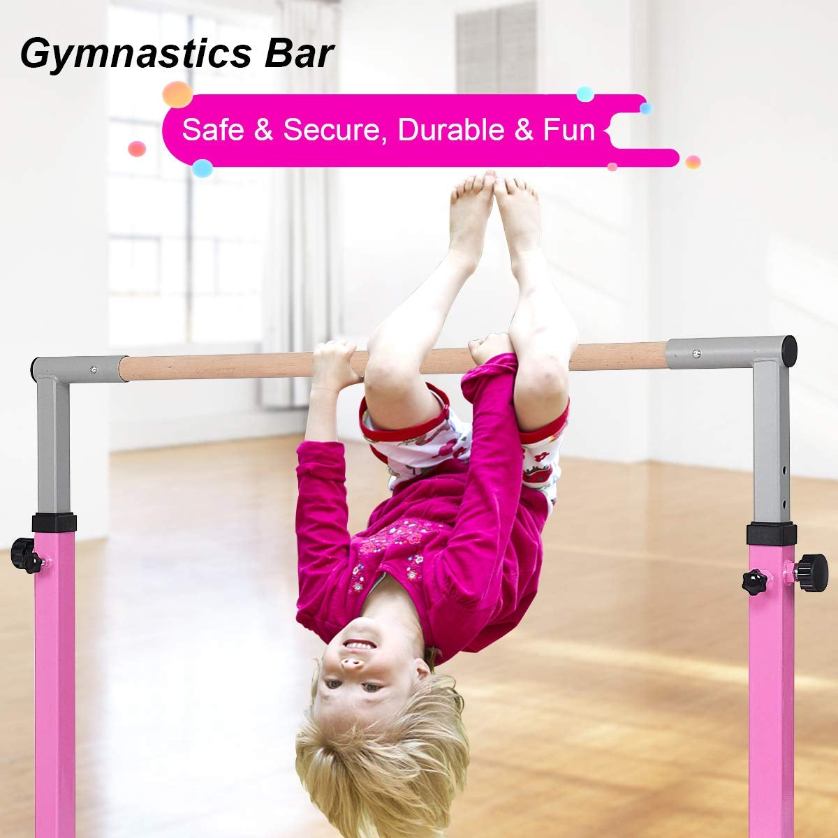 Adjustable Gymnastics Bar Horizontal Bar for Kids-PinkÂ
