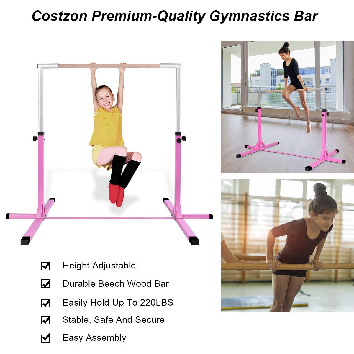 Adjustable Gymnastics Bar Horizontal Bar for Kids-PinkÂ