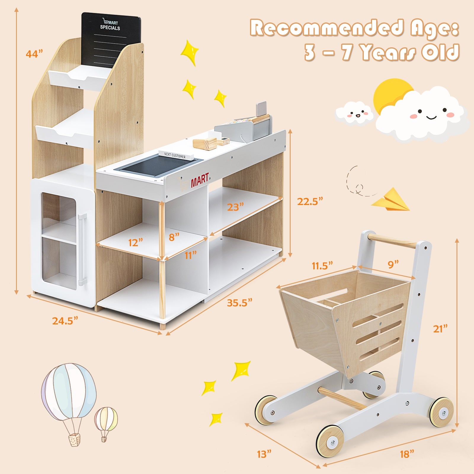 Grocery Store Playset Pretend Play Supermarket Shopping SetÂ