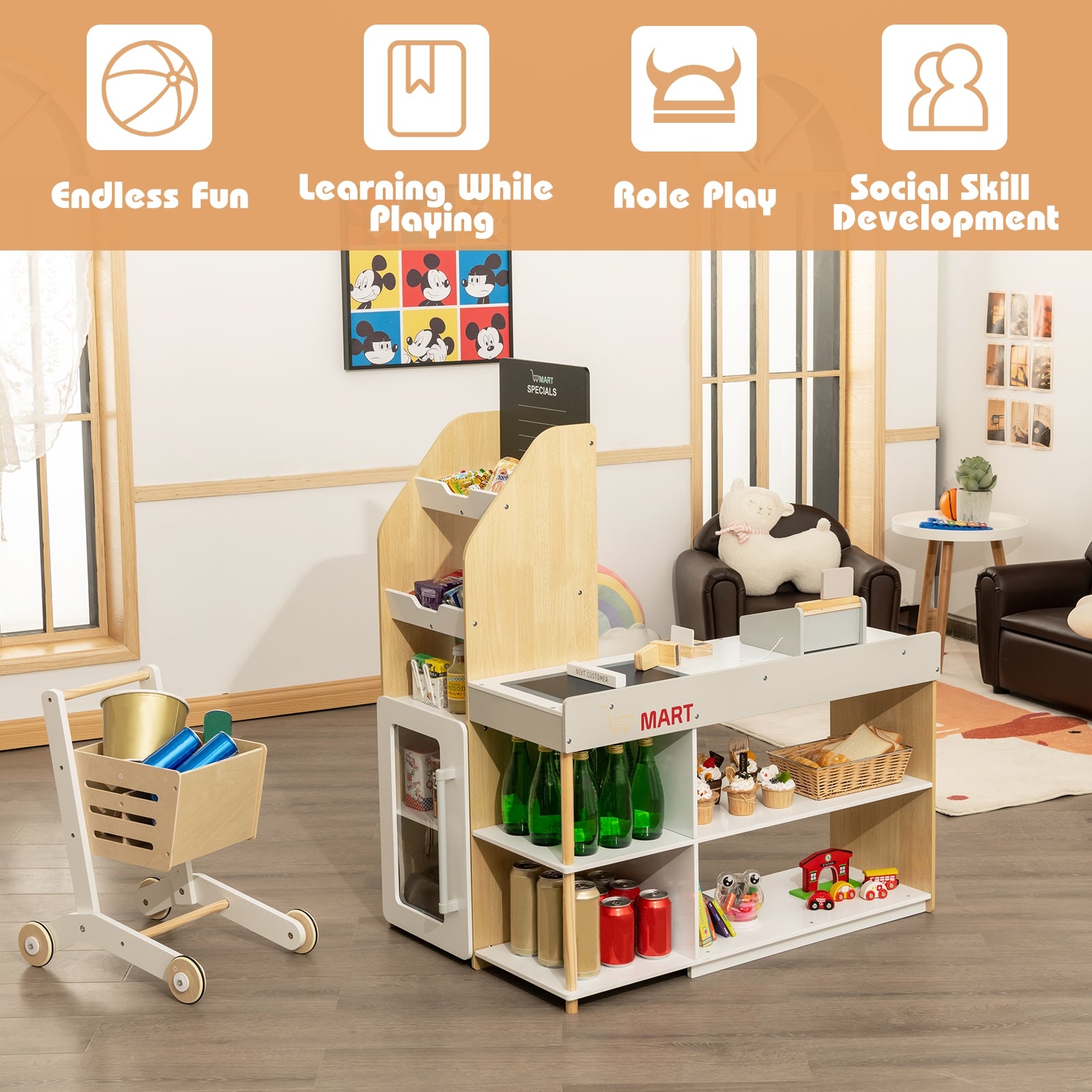 Grocery Store Playset Pretend Play Supermarket Shopping SetÂ