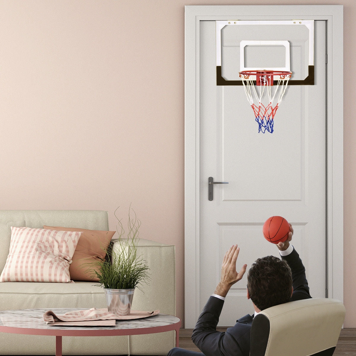 Over-The-Door Mini Basketball Hoop Includes Basketball and 2 NetsÂ