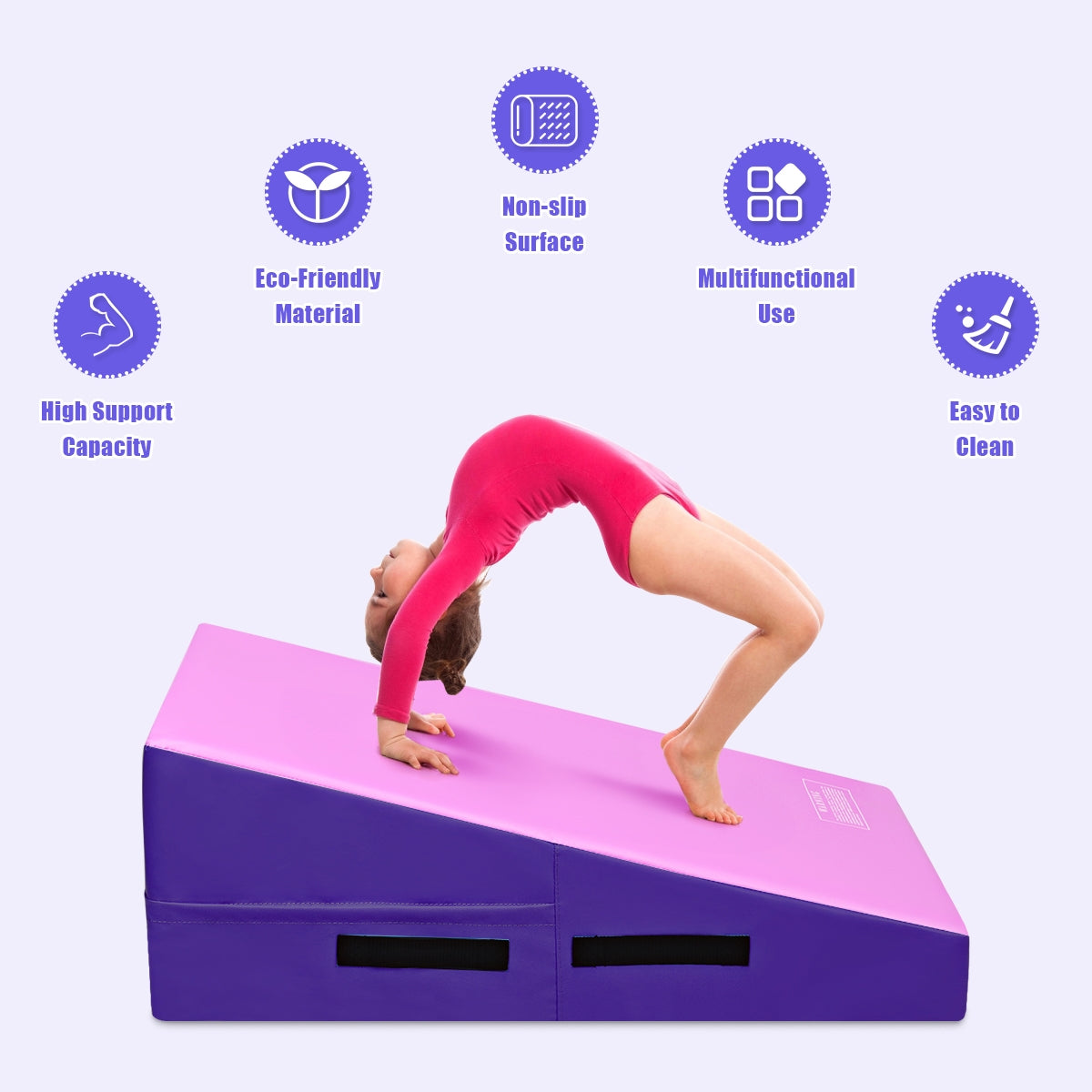 Incline Gymnastics Mat Wedge Ramp Gym Tumbling Exercise Mat-Pink&PurpleÂ