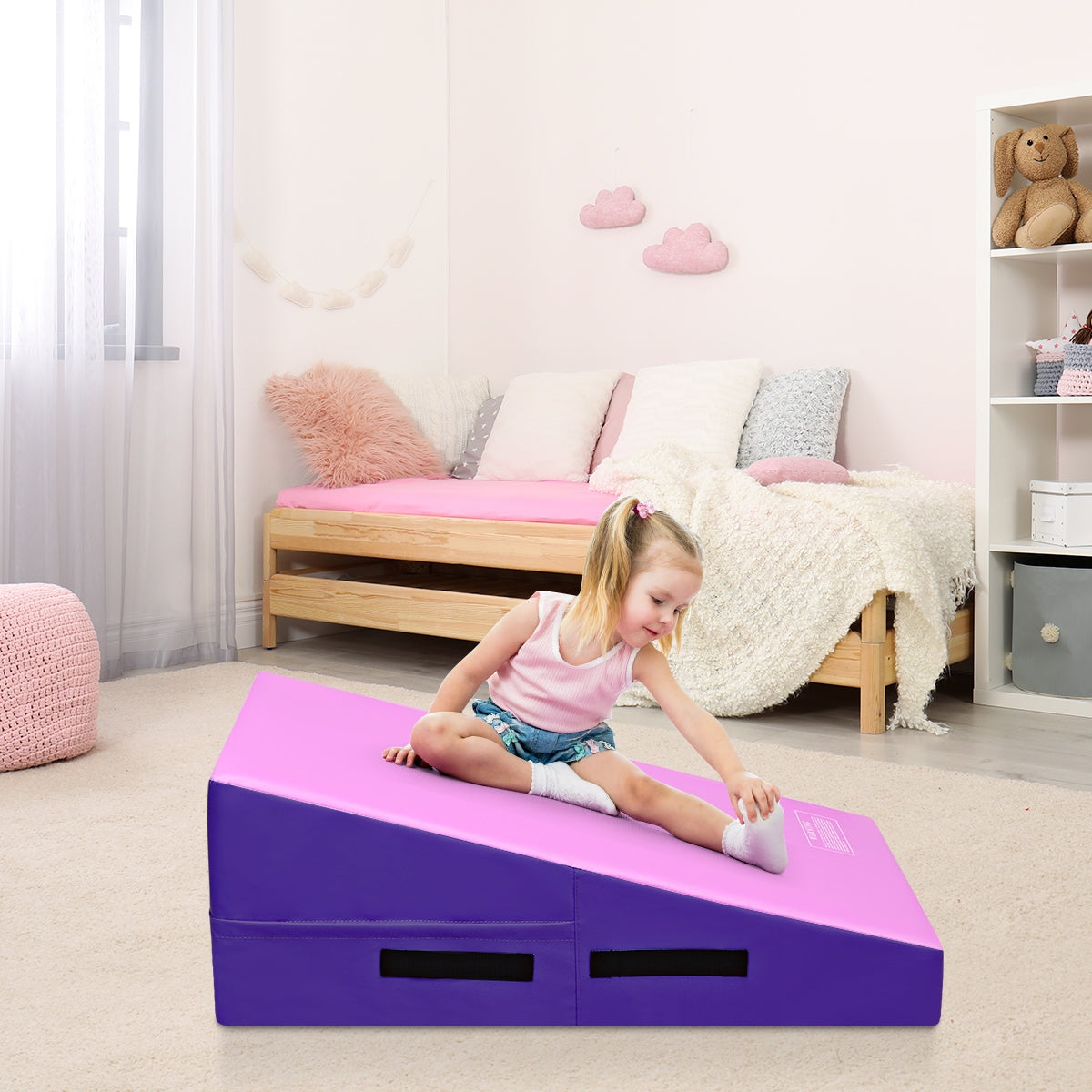 Incline Gymnastics Mat Wedge Ramp Gym Tumbling Exercise Mat-Pink&PurpleÂ