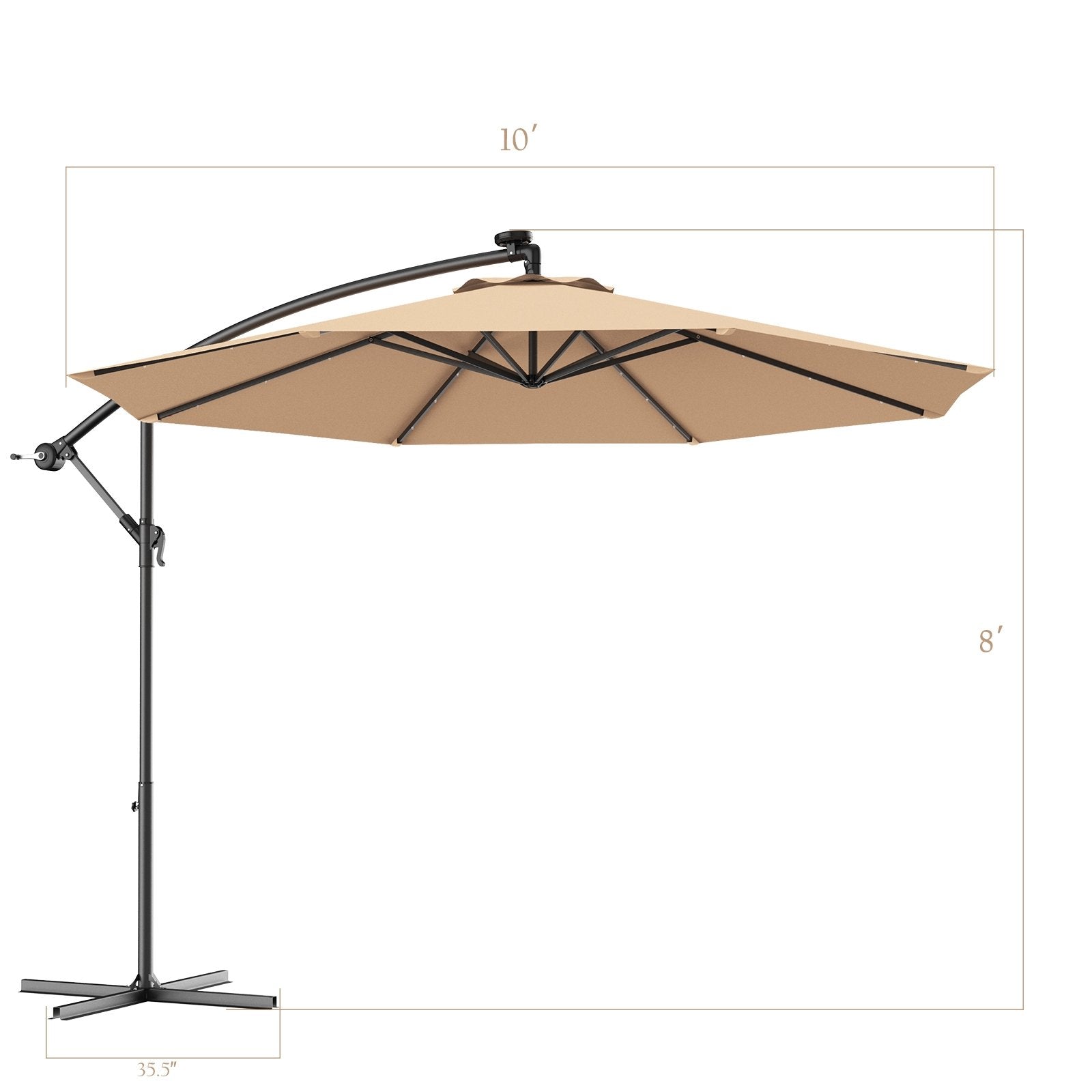 10 Feet Patio Hanging Solar LED Umbrella Sun Shade with Cross Base-BeigeÂ