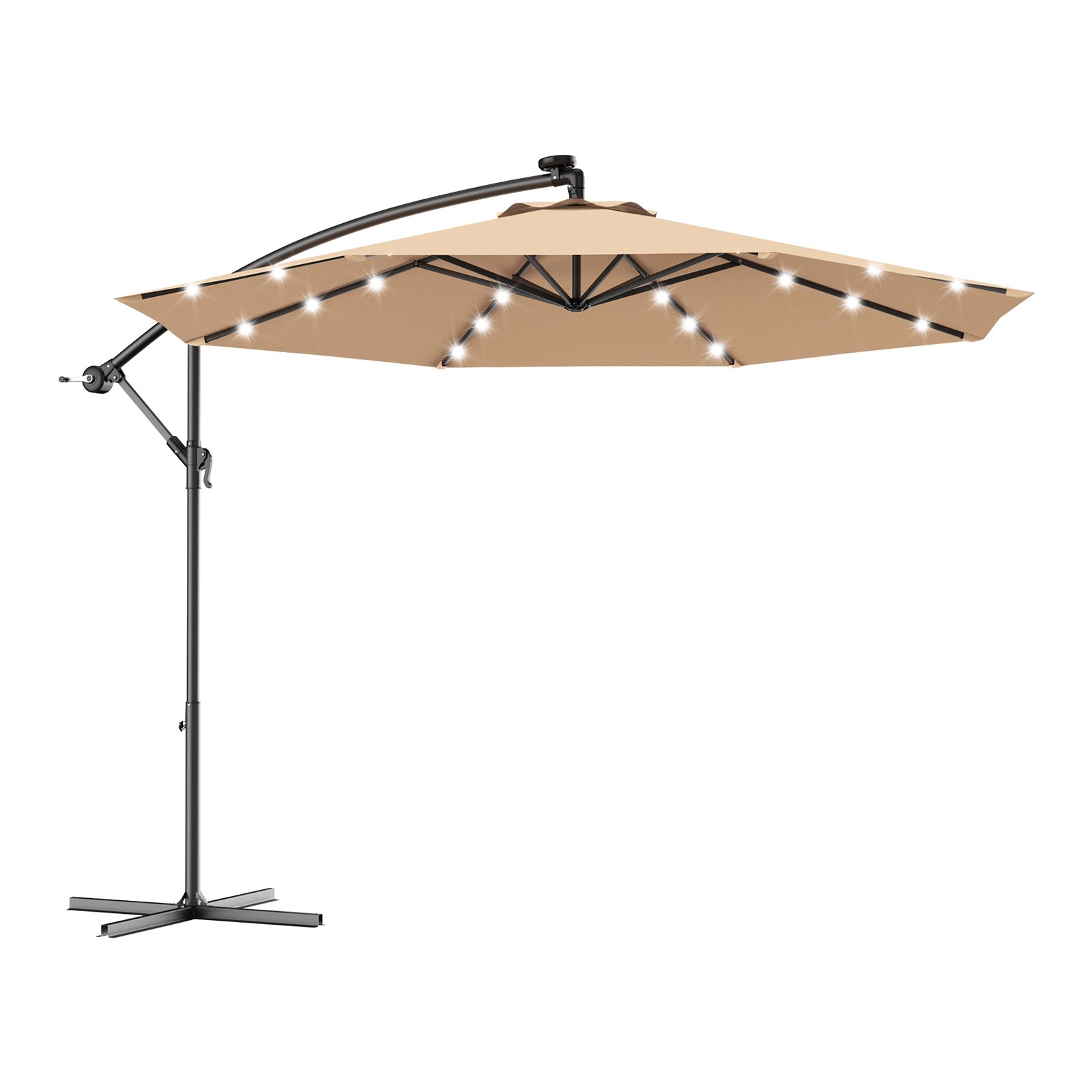 10 Feet Patio Hanging Solar LED Umbrella Sun Shade with Cross Base-BeigeÂ