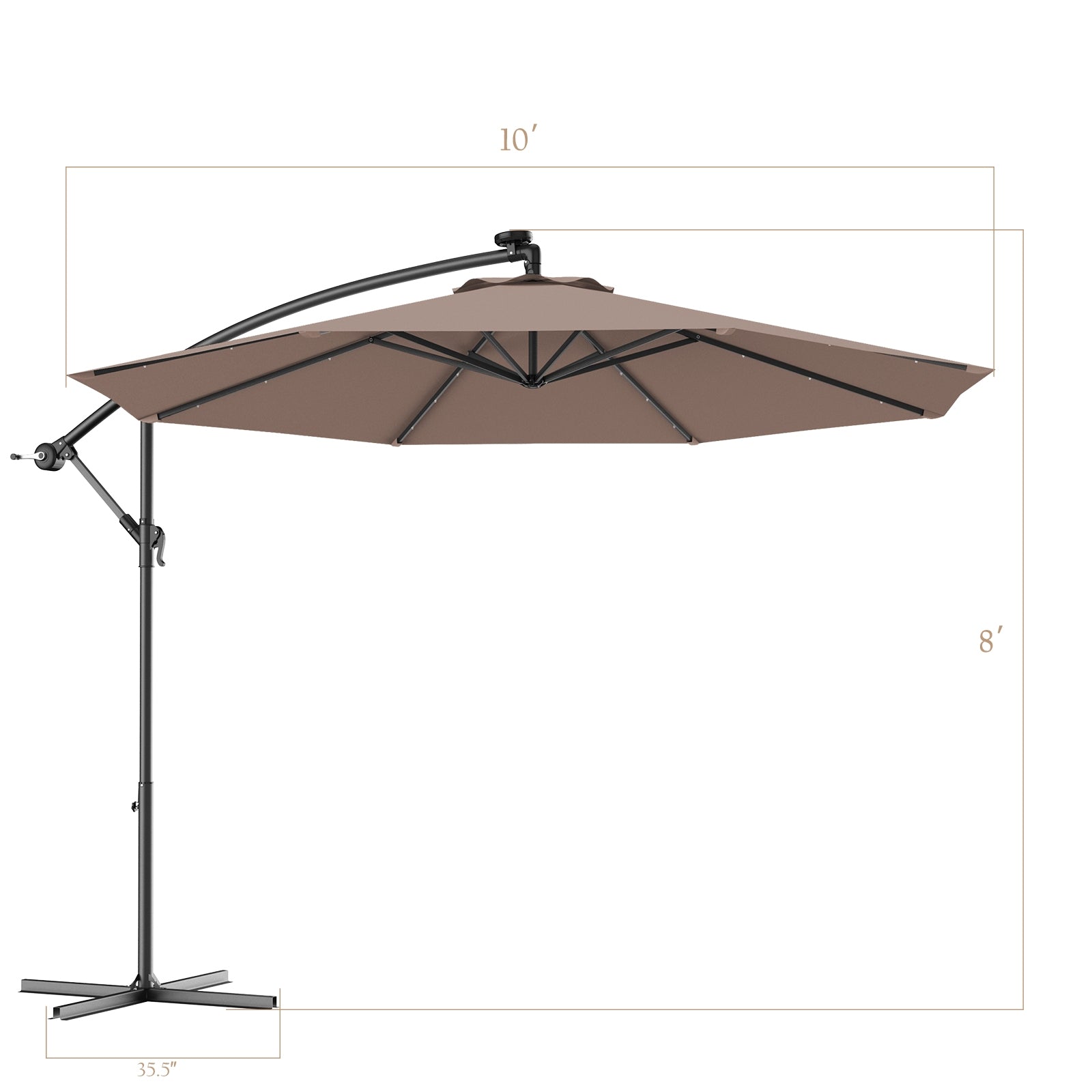 10 Feet Patio Hanging Solar LED Umbrella Sun Shade with Cross Base-TanÂ