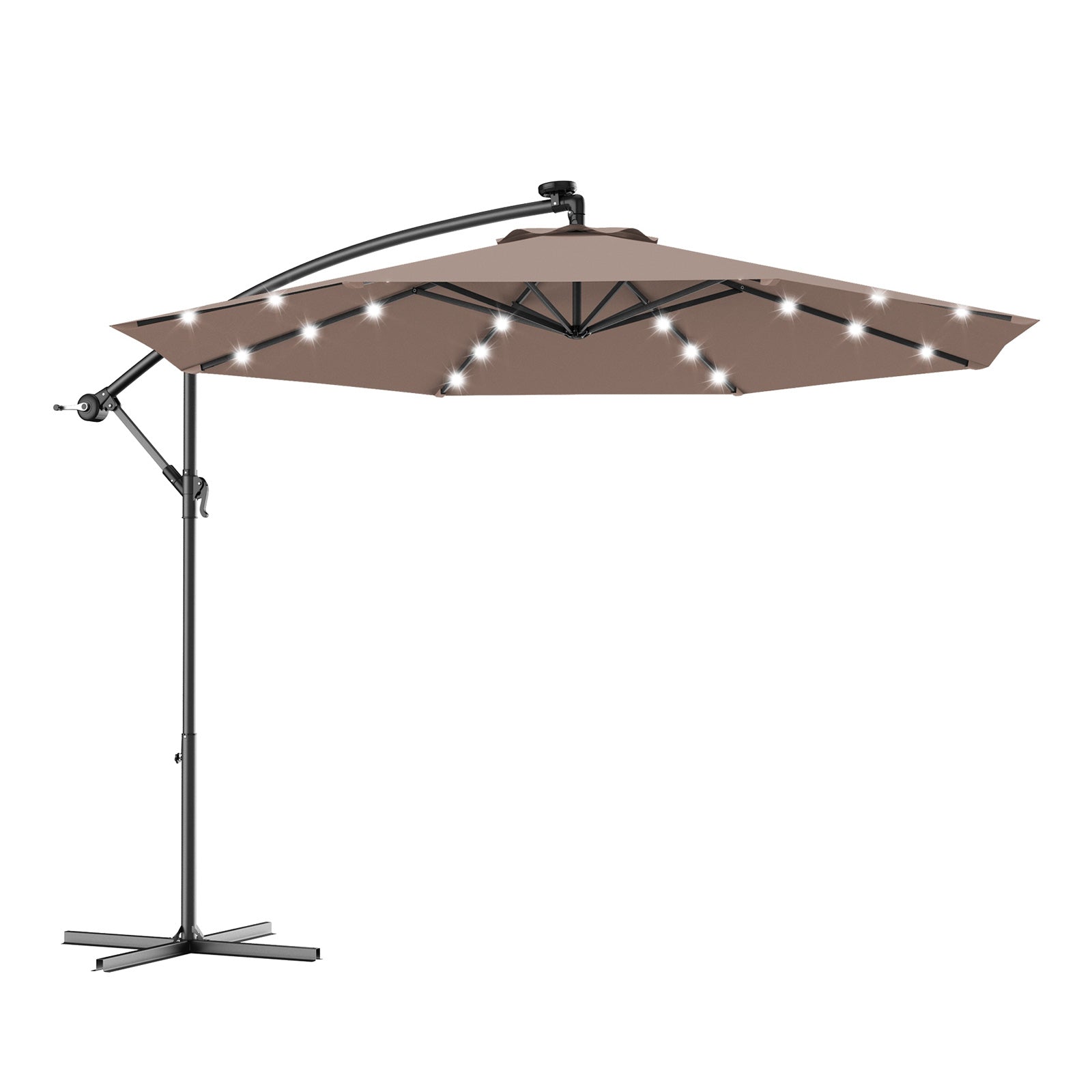 10 Feet Patio Hanging Solar LED Umbrella Sun Shade with Cross Base-TanÂ
