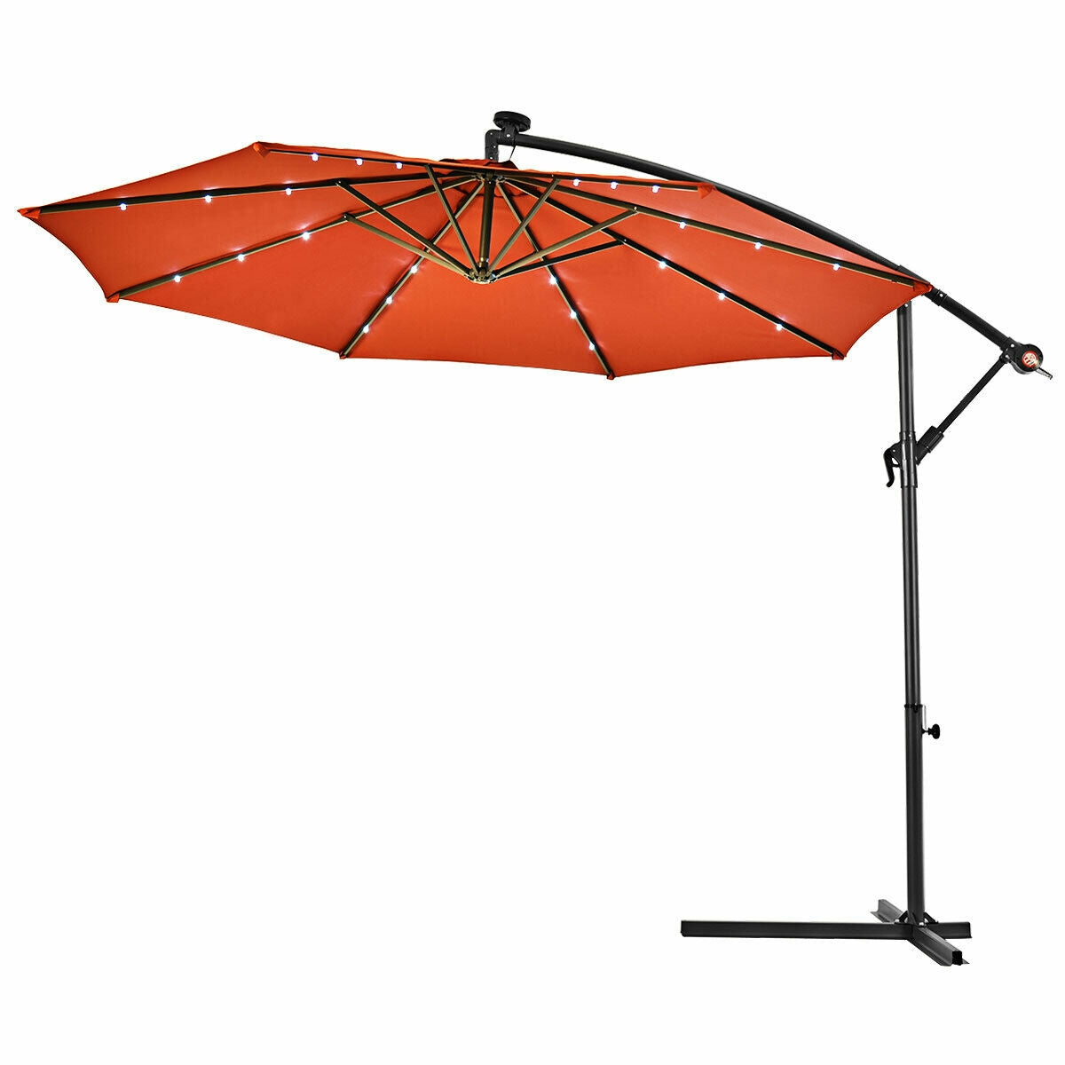 10" Patio Hanging Solar LED Umbrella Sun Shade with Cross Base-OrangeÂ