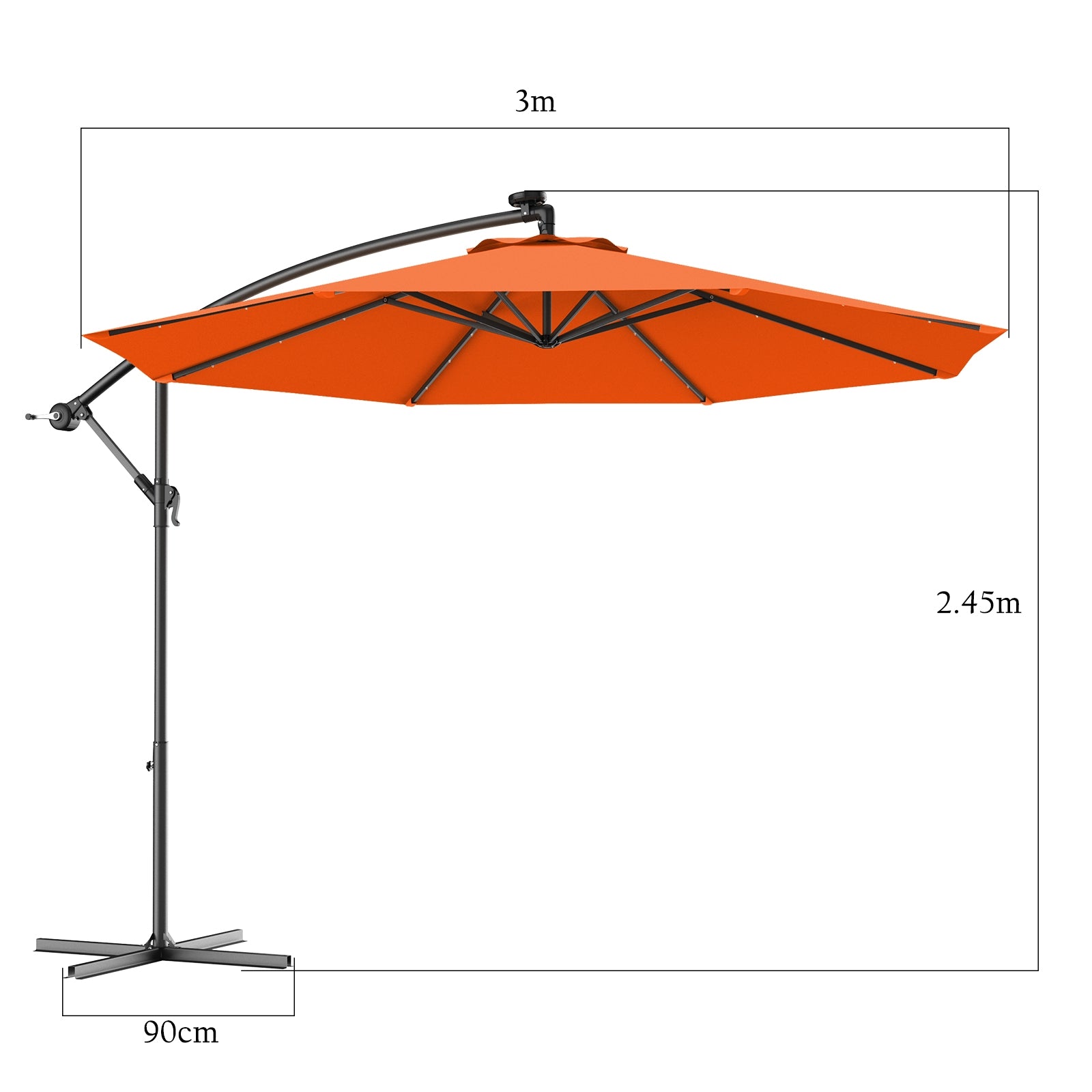 10" Patio Hanging Solar LED Umbrella Sun Shade with Cross Base-OrangeÂ