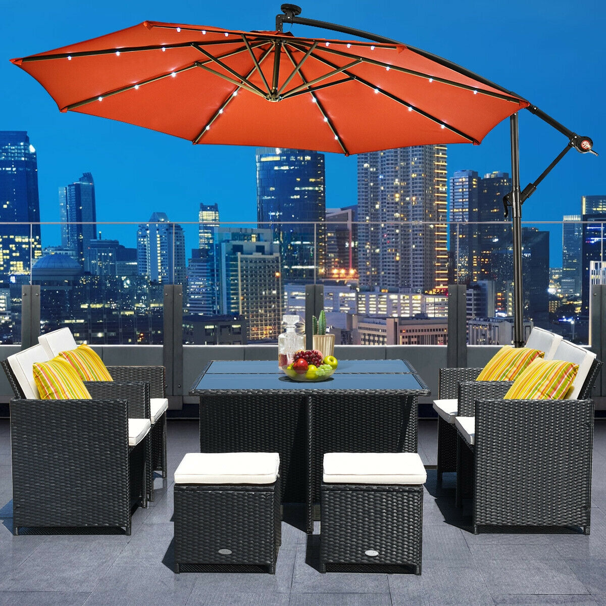 10" Patio Hanging Solar LED Umbrella Sun Shade with Cross Base-OrangeÂ