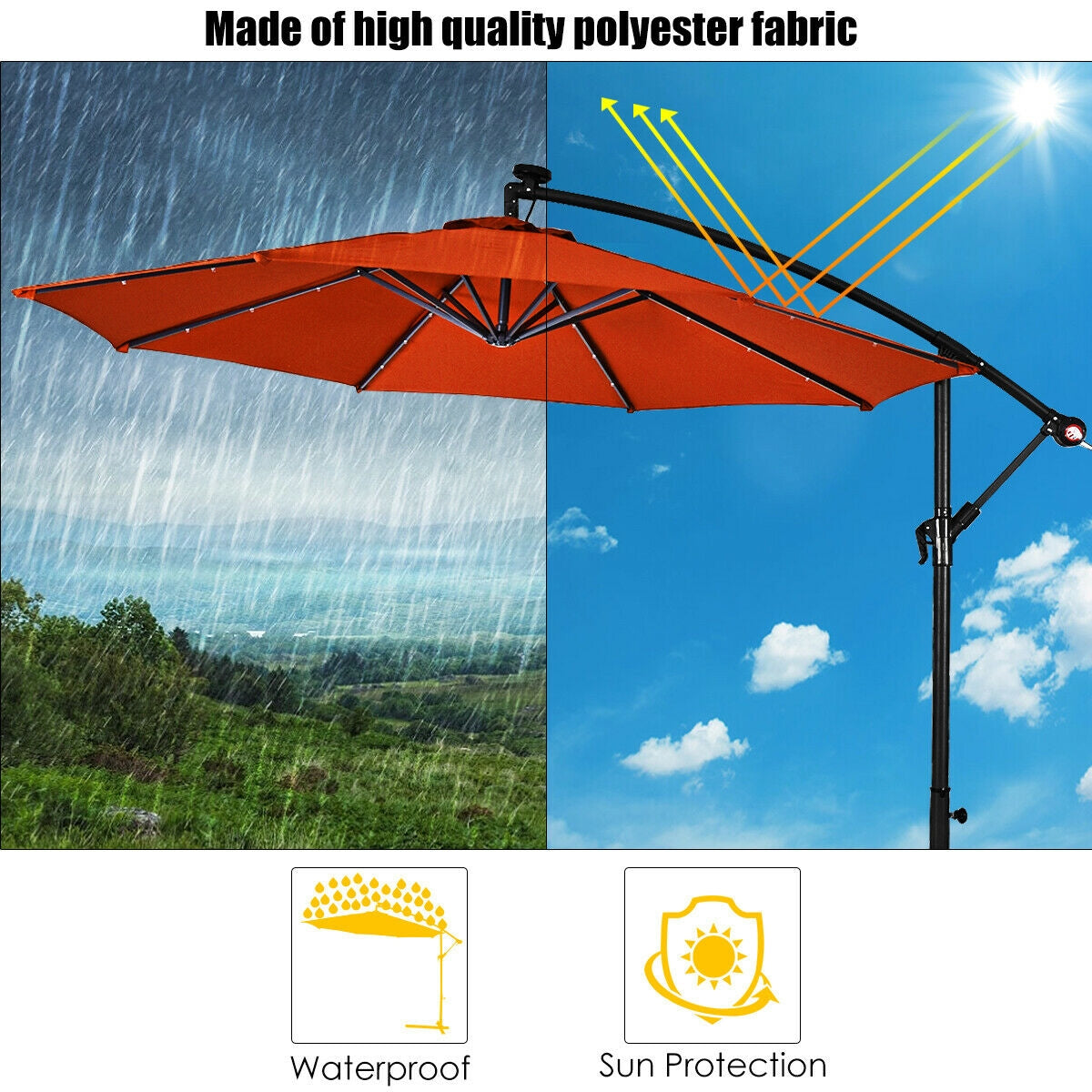 10" Patio Hanging Solar LED Umbrella Sun Shade with Cross Base-OrangeÂ
