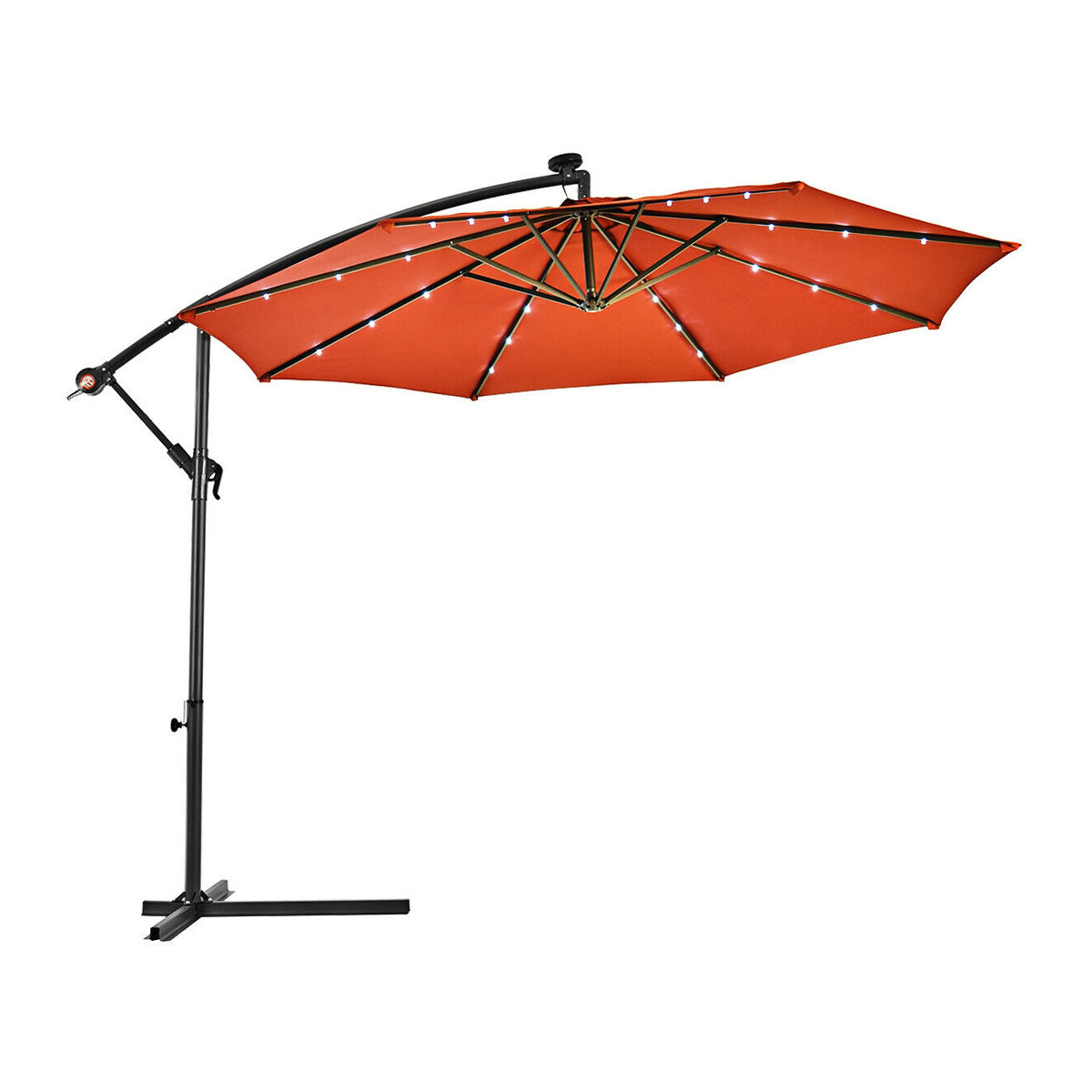 10" Patio Hanging Solar LED Umbrella Sun Shade with Cross Base-OrangeÂ